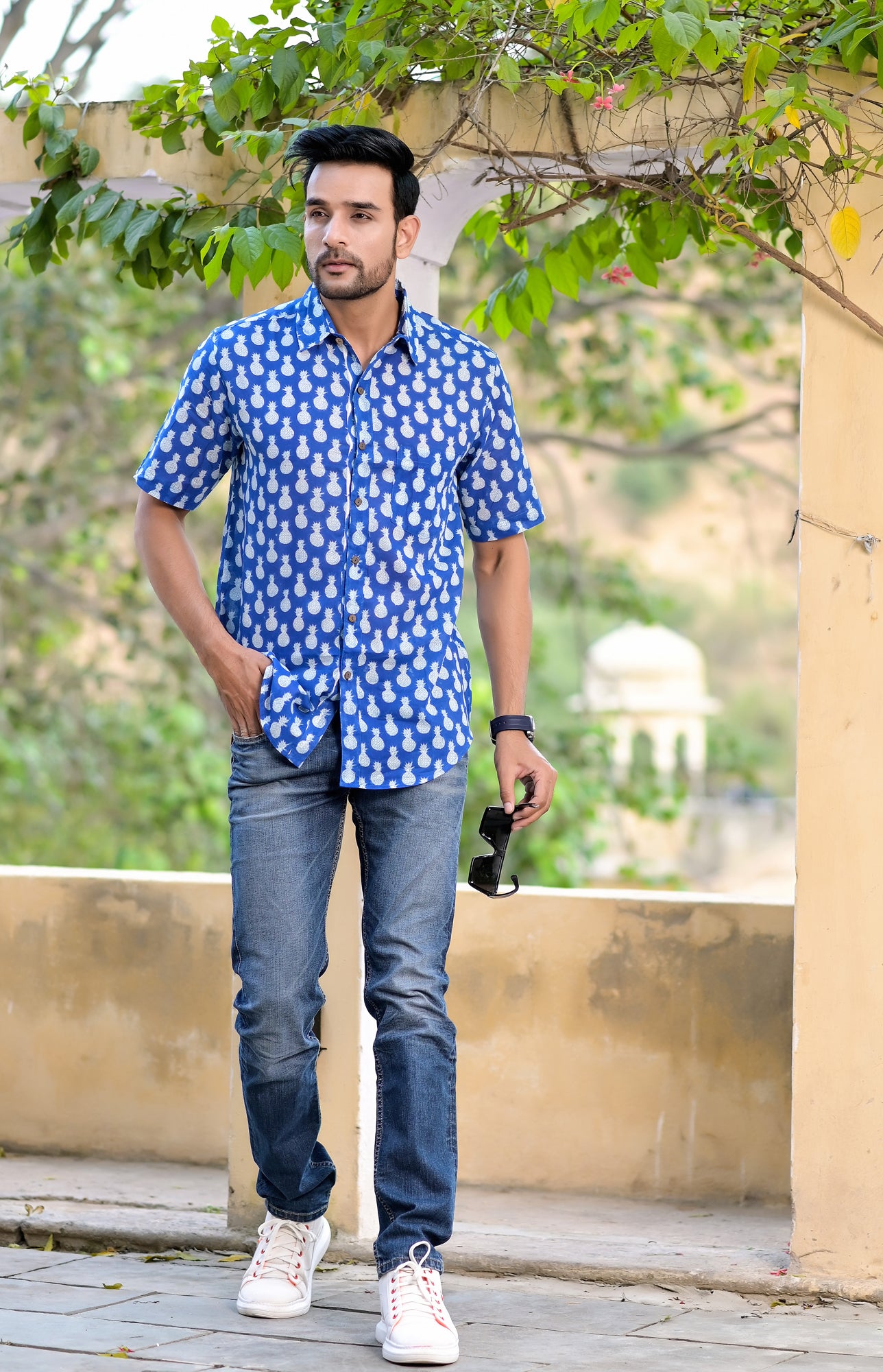 Shirt Half Sleeve Mens Pineapple Blue