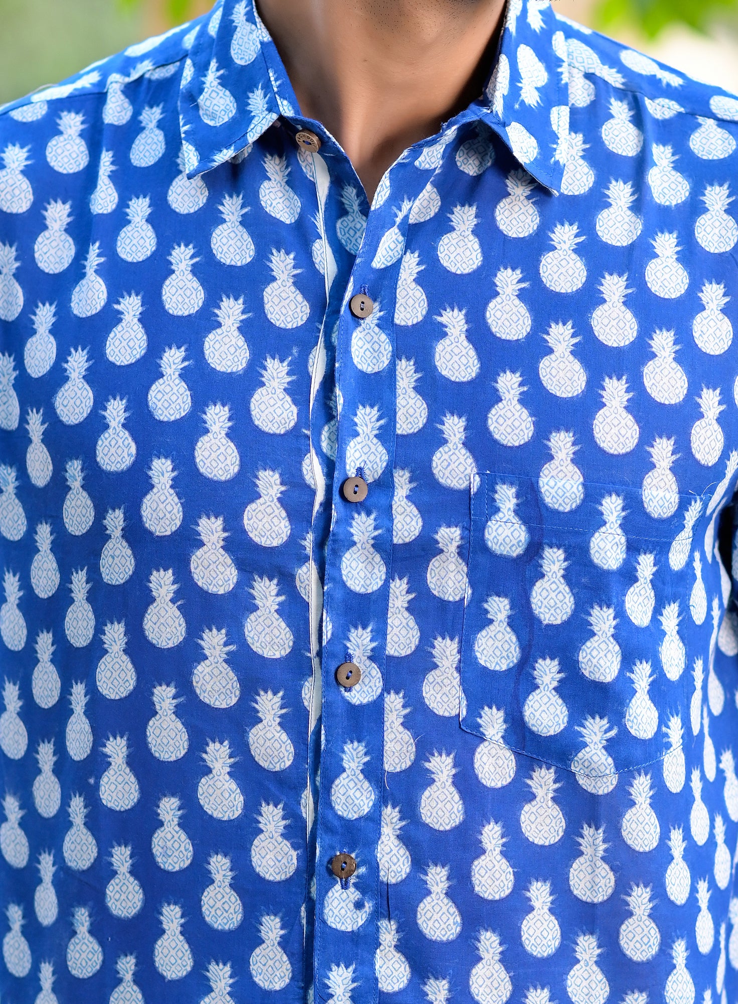 Shirt Half Sleeve Mens Pineapple Blue