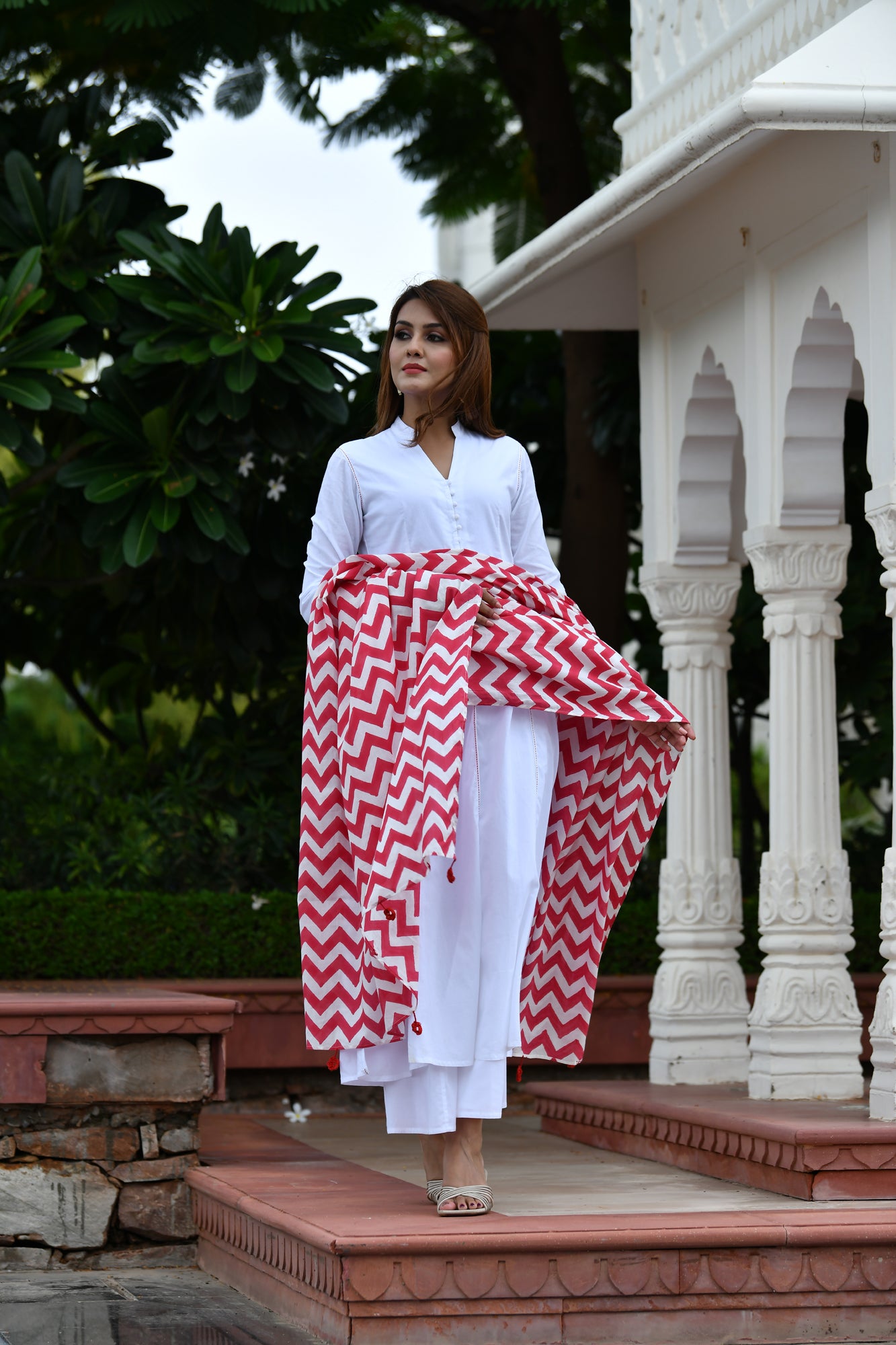 Kurta Set of 3 Women Front Open White