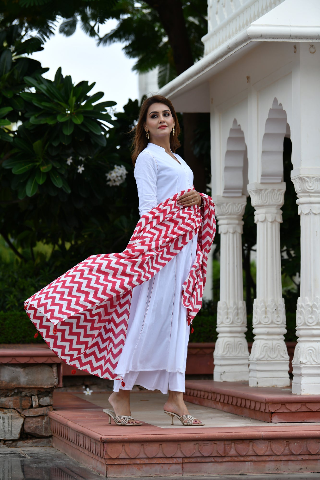 Kurta Set of 3 Women Front Open White