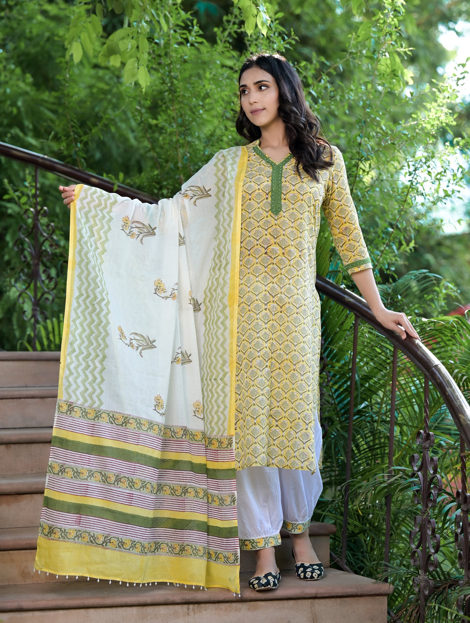 Women Yellow Lotus Suit-Set of 3