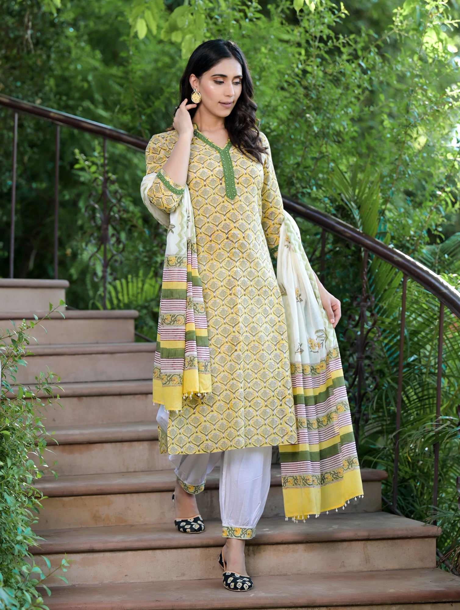 Women Yellow Lotus Suit-Set of 3