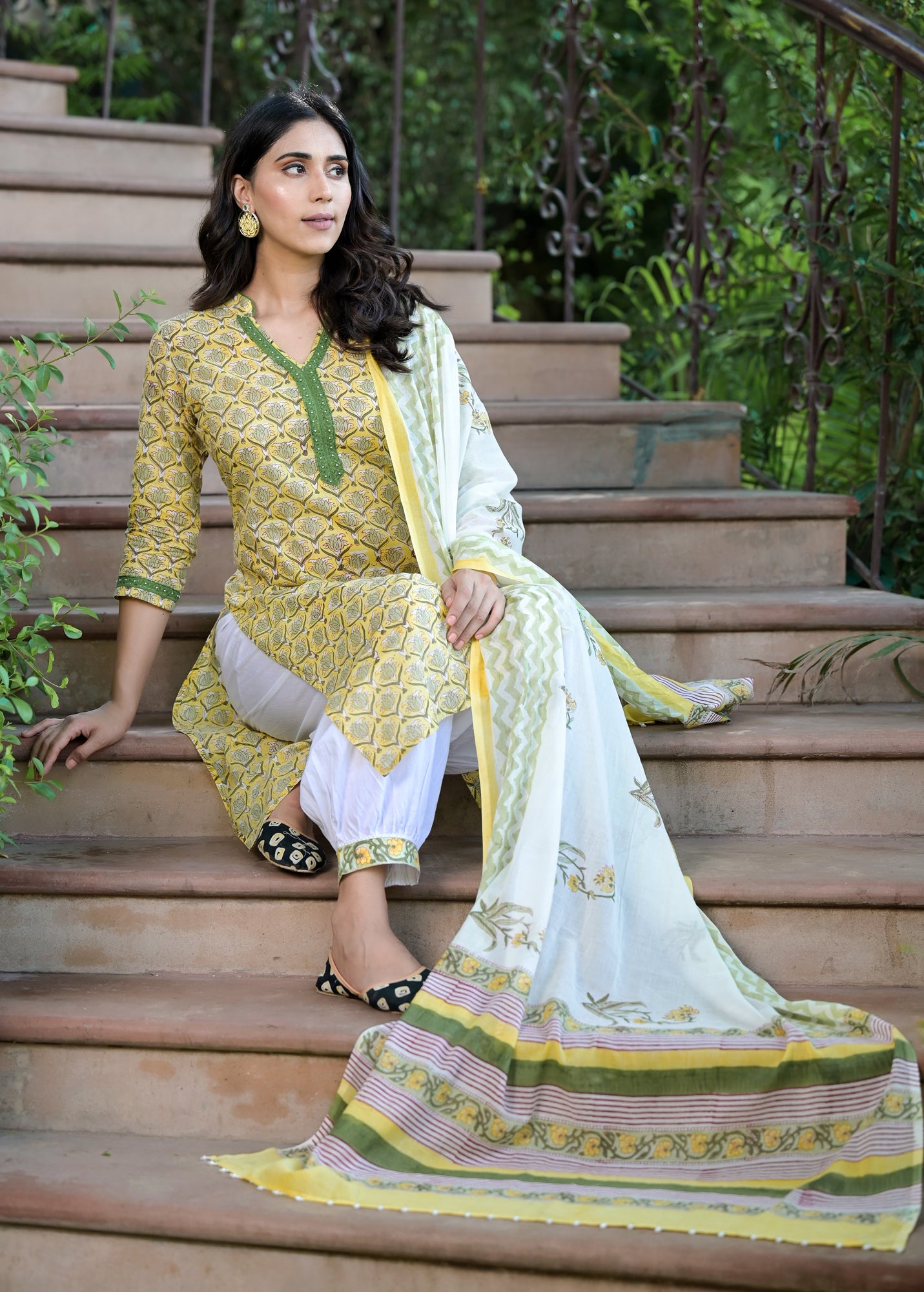 Women Yellow Lotus Suit-Set of 3