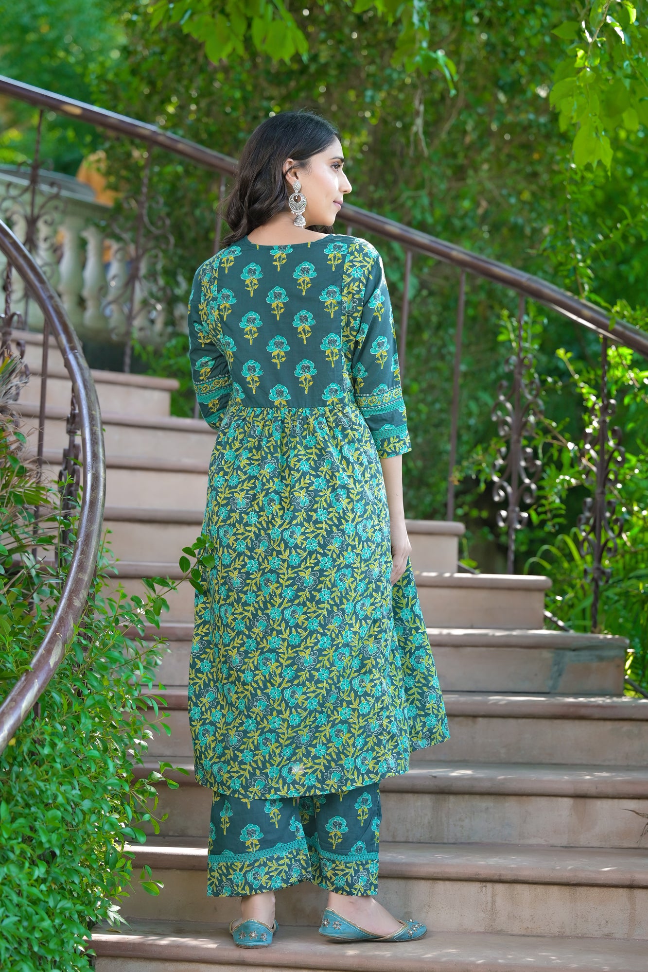 Kurta Set of 2 Women Green Yoke