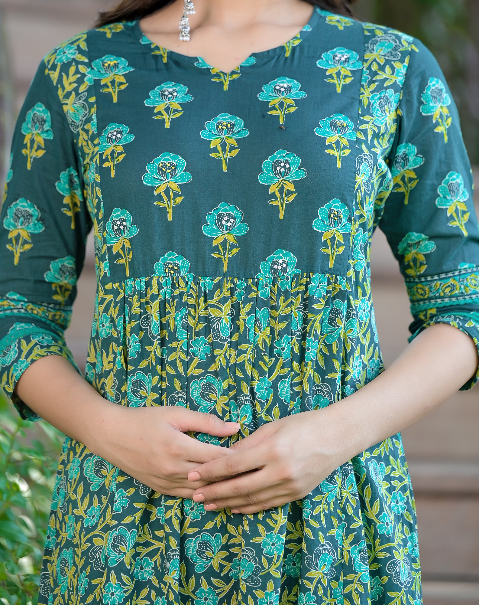 Kurta Set of 2 Women Green Yoke