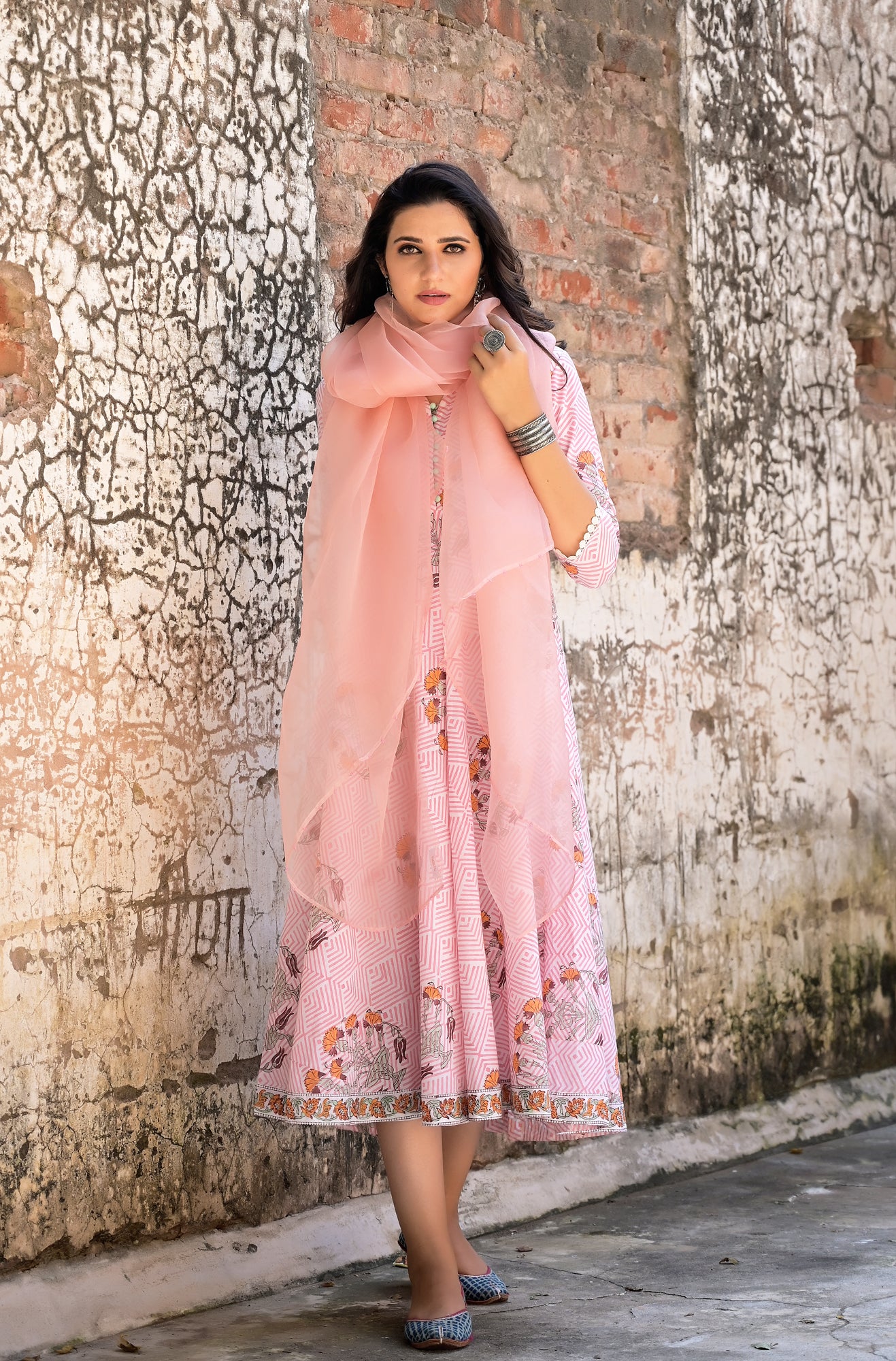 Dress Aureb Pink Geometric With Dupatta