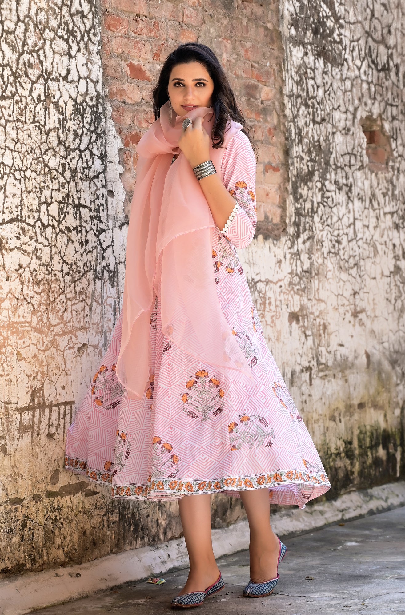 Dress Aureb Pink Geometric With Dupatta