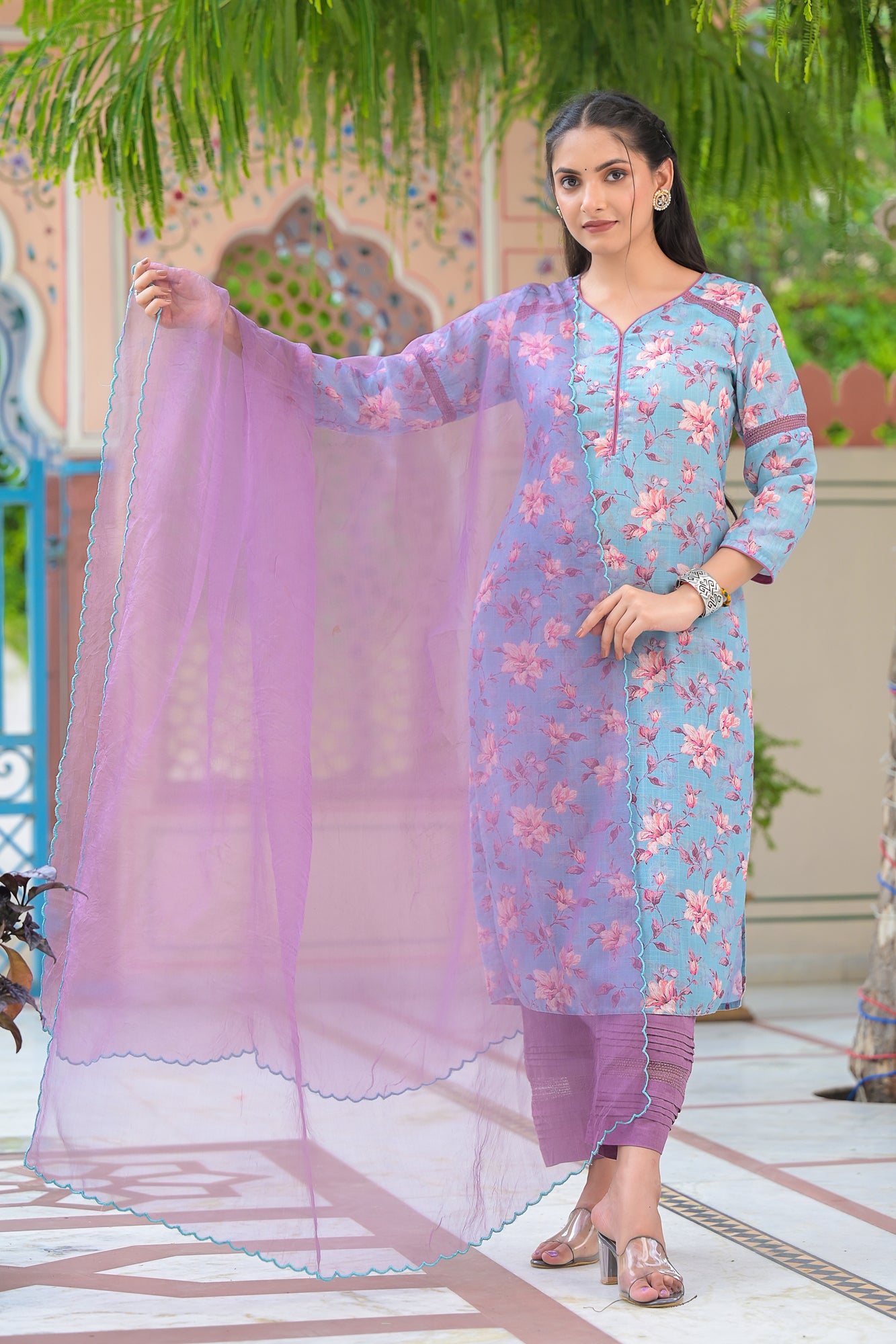 Women Lilac Flora Digital Printed Suit-Set of 3