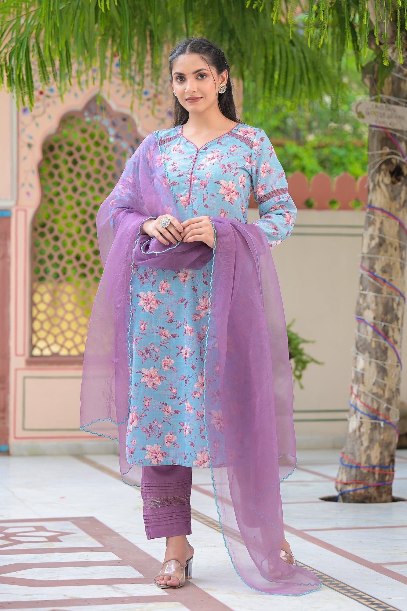 Women Lilac Flora Digital Printed Suit-Set of 3