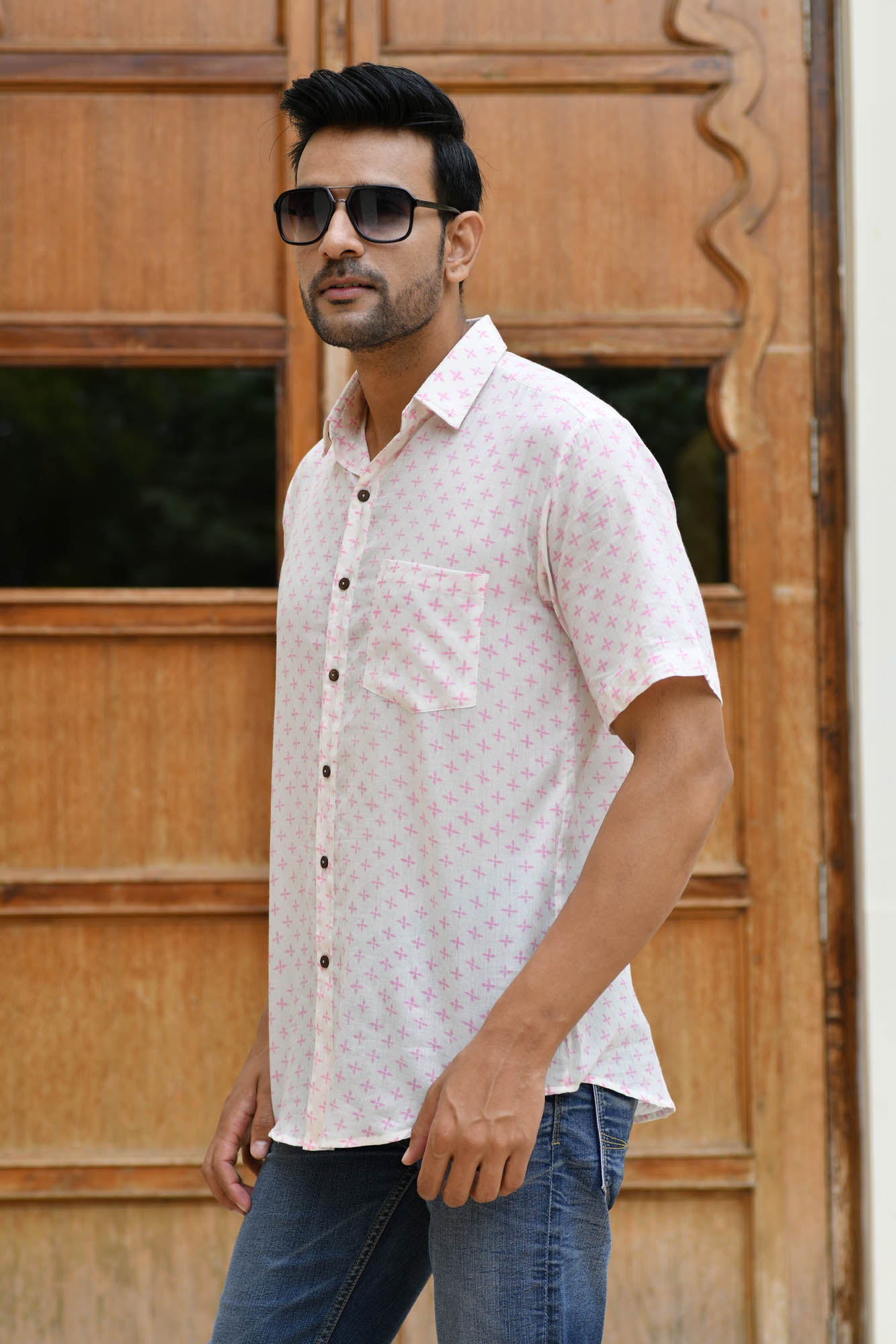 Shirt Half Sleeve Mens Mosaic Tile Pink