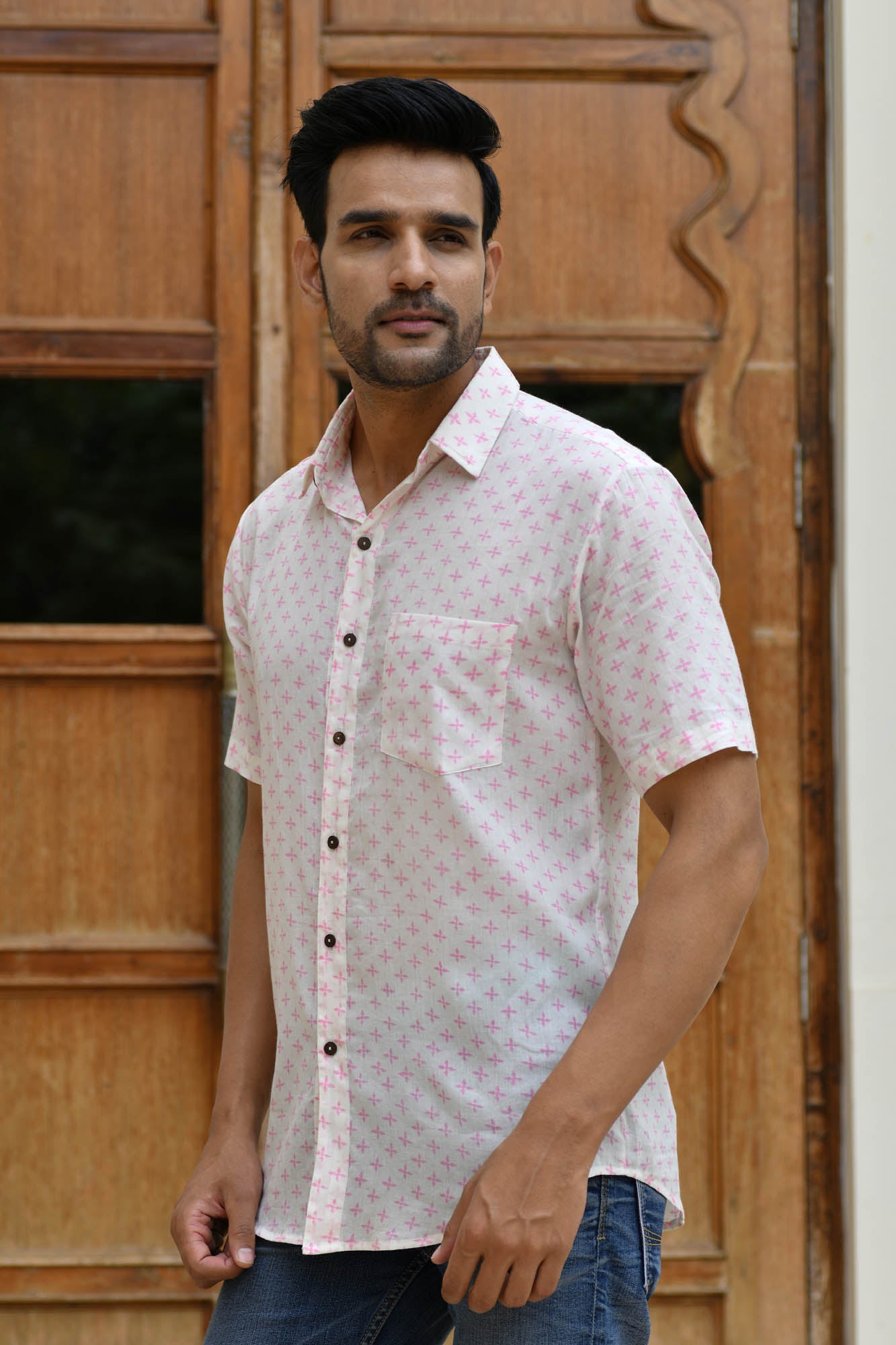Shirt Half Sleeve Mens Mosaic Tile Pink