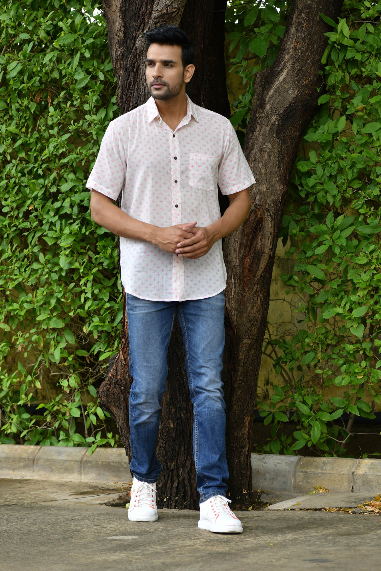 Shirt Half Sleeve Mens Mosaic Tile Pink