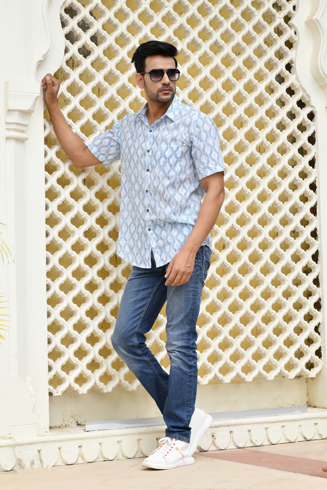 Shirt Half Sleeve Mens Jaal Blue