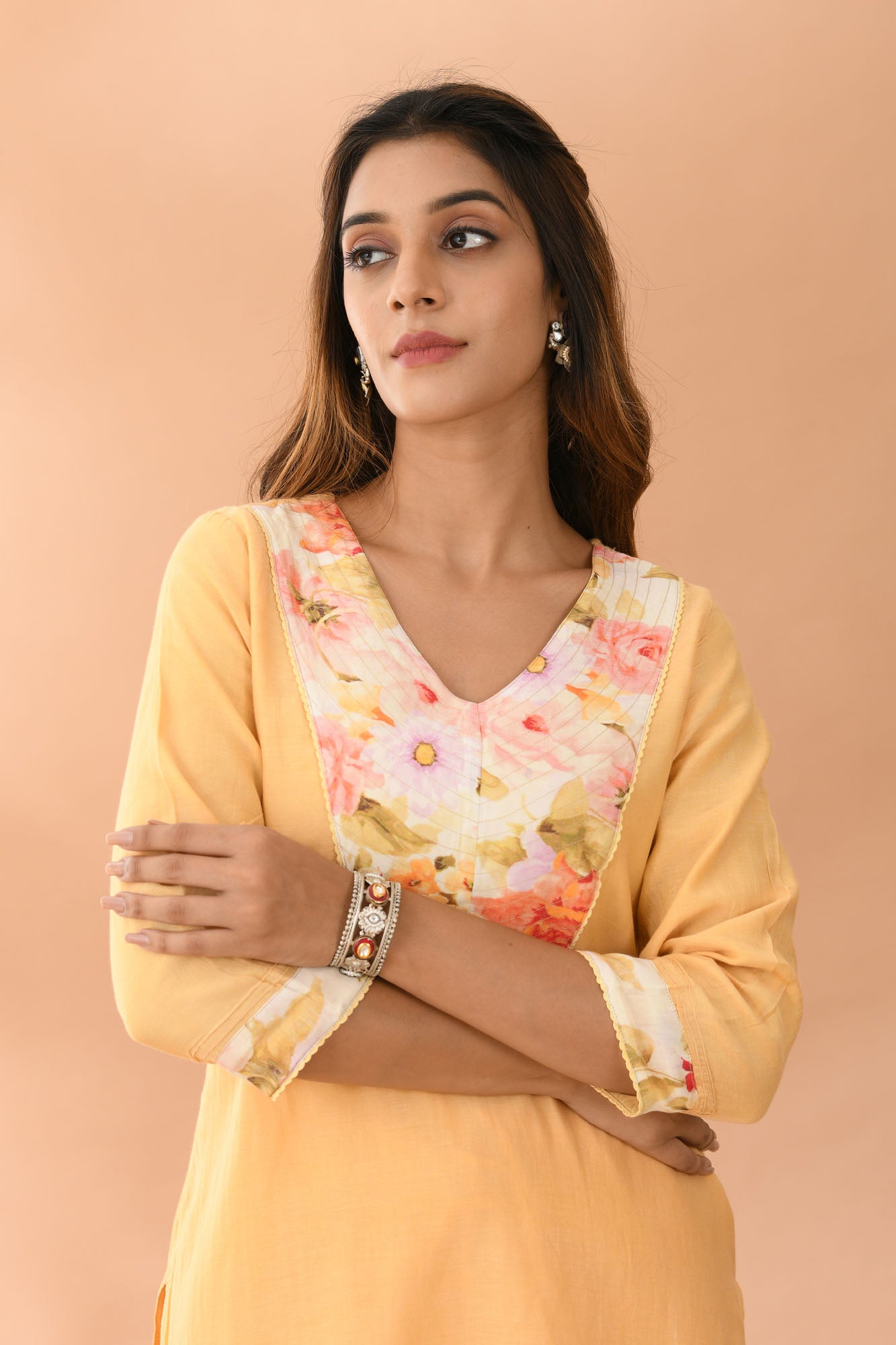 Kurta Set of 2 Women Yellow Chanderi