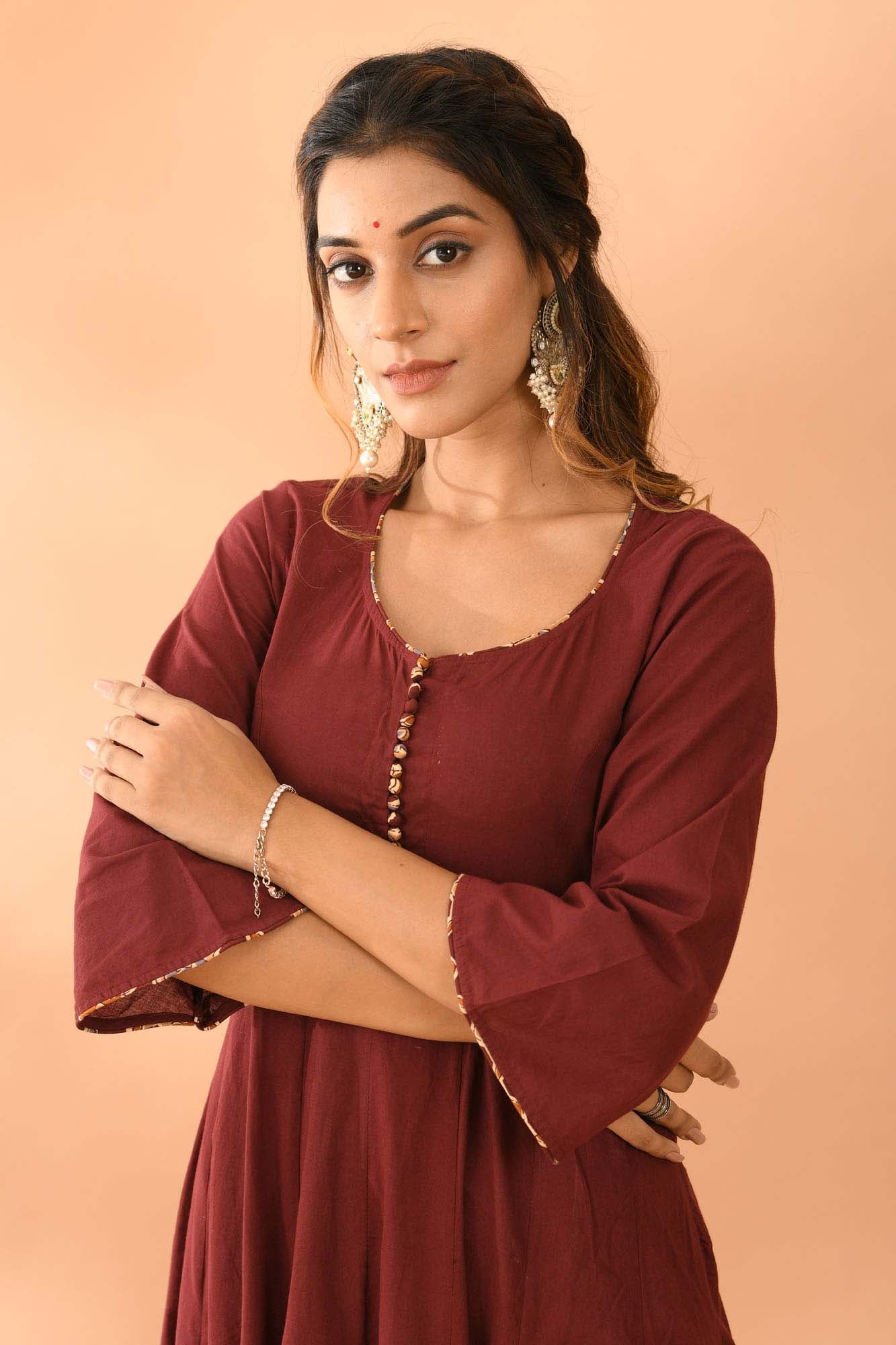 Kurta Long Women Kalidar Wine