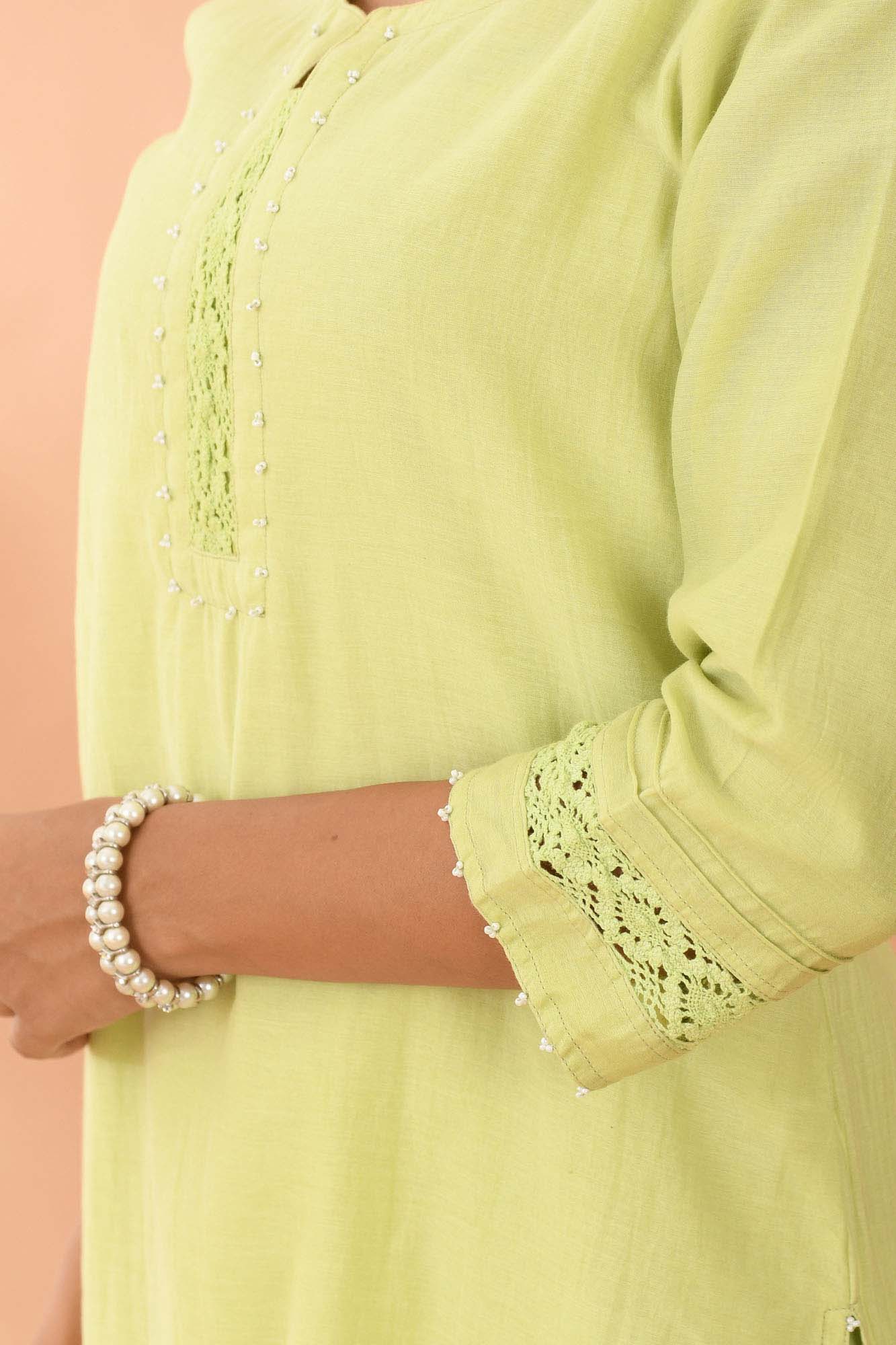 Kurta Set of 2 Women Green Chanderi