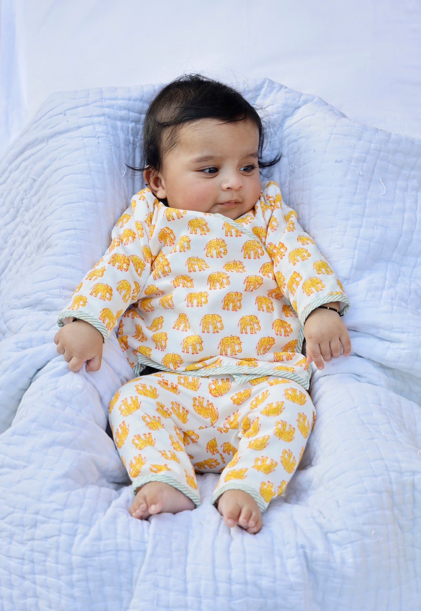 Infants Yellow Elephant Angarakha Top With Pajama