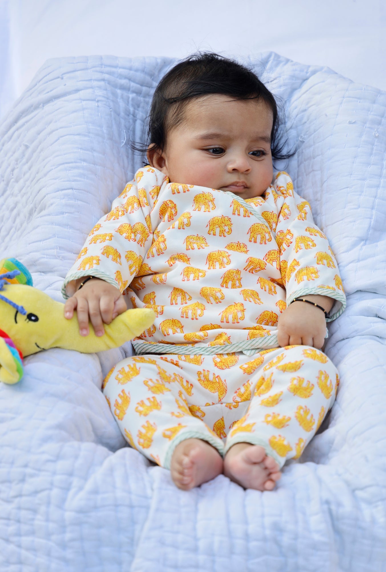 Infants Yellow Elephant Angarakha Top With Pajama
