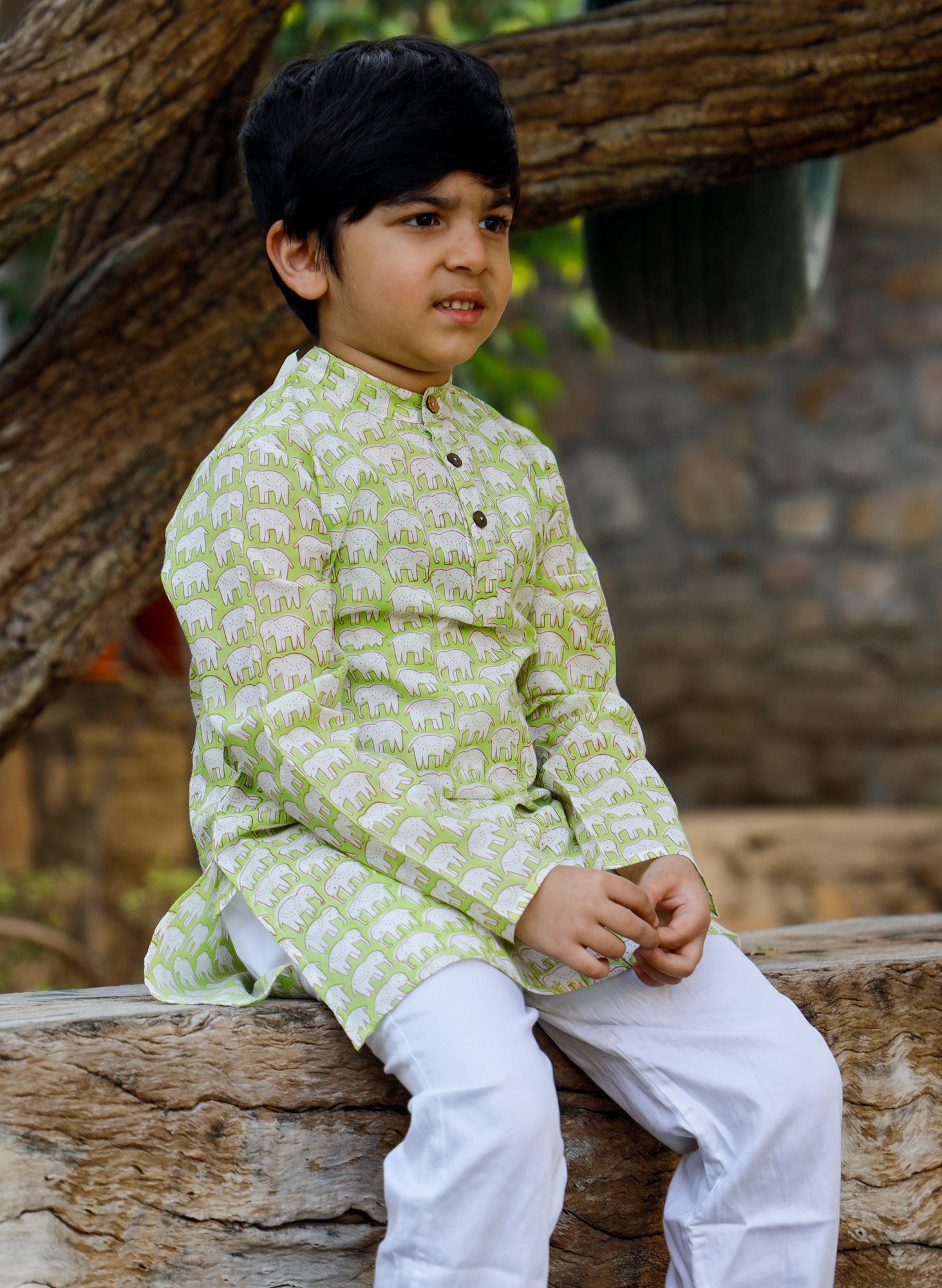 Kurta Boy Elephant Green