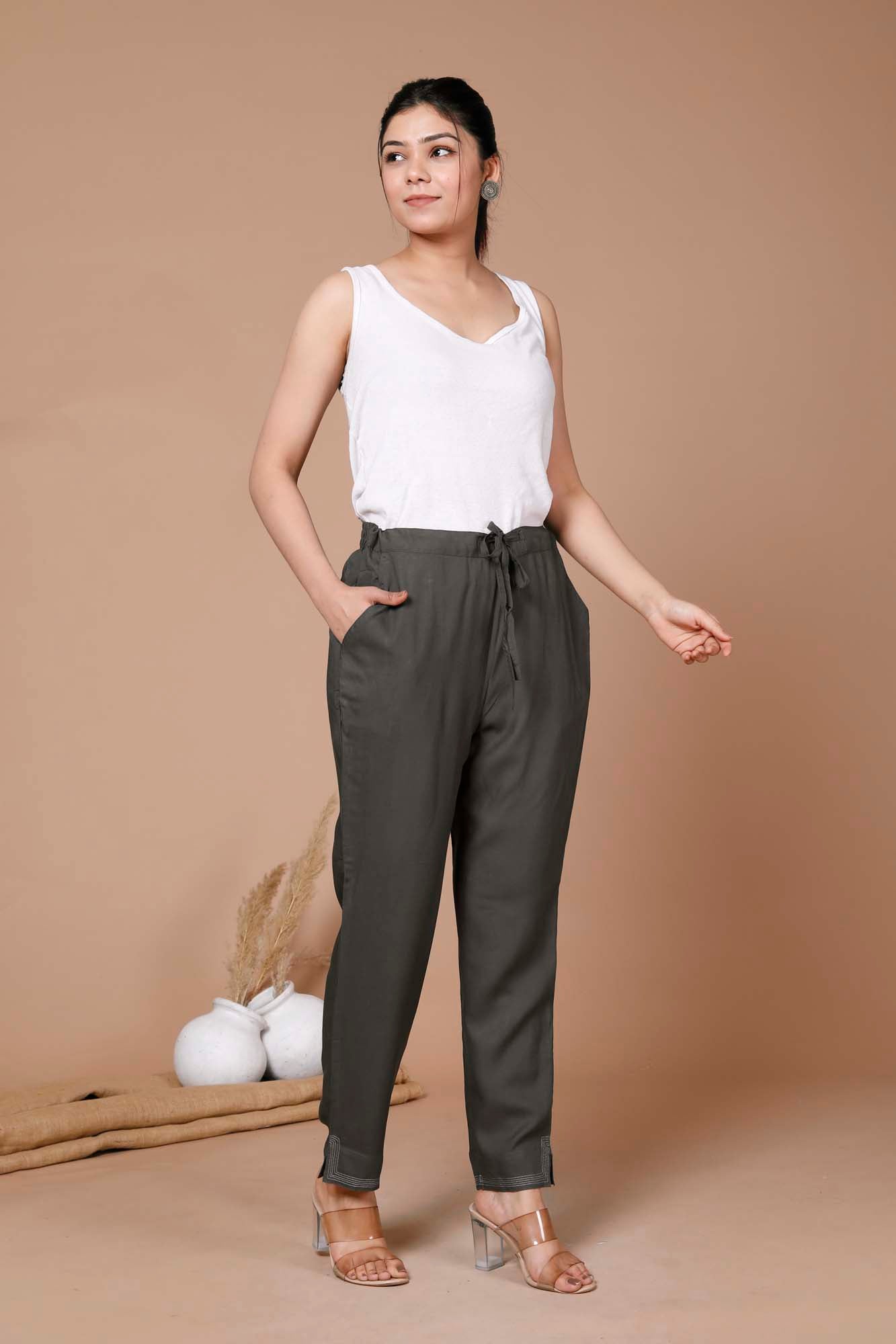 Pant Regular Women Olive Green