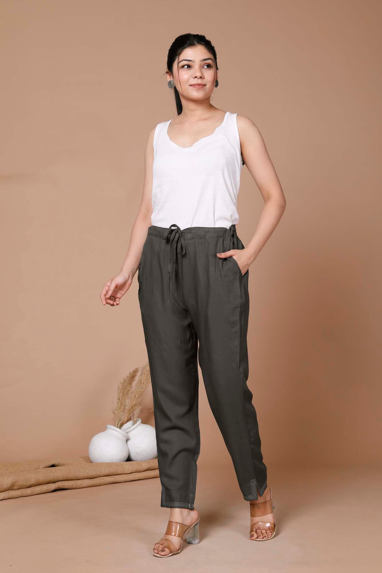 Pant Regular Women Olive Green