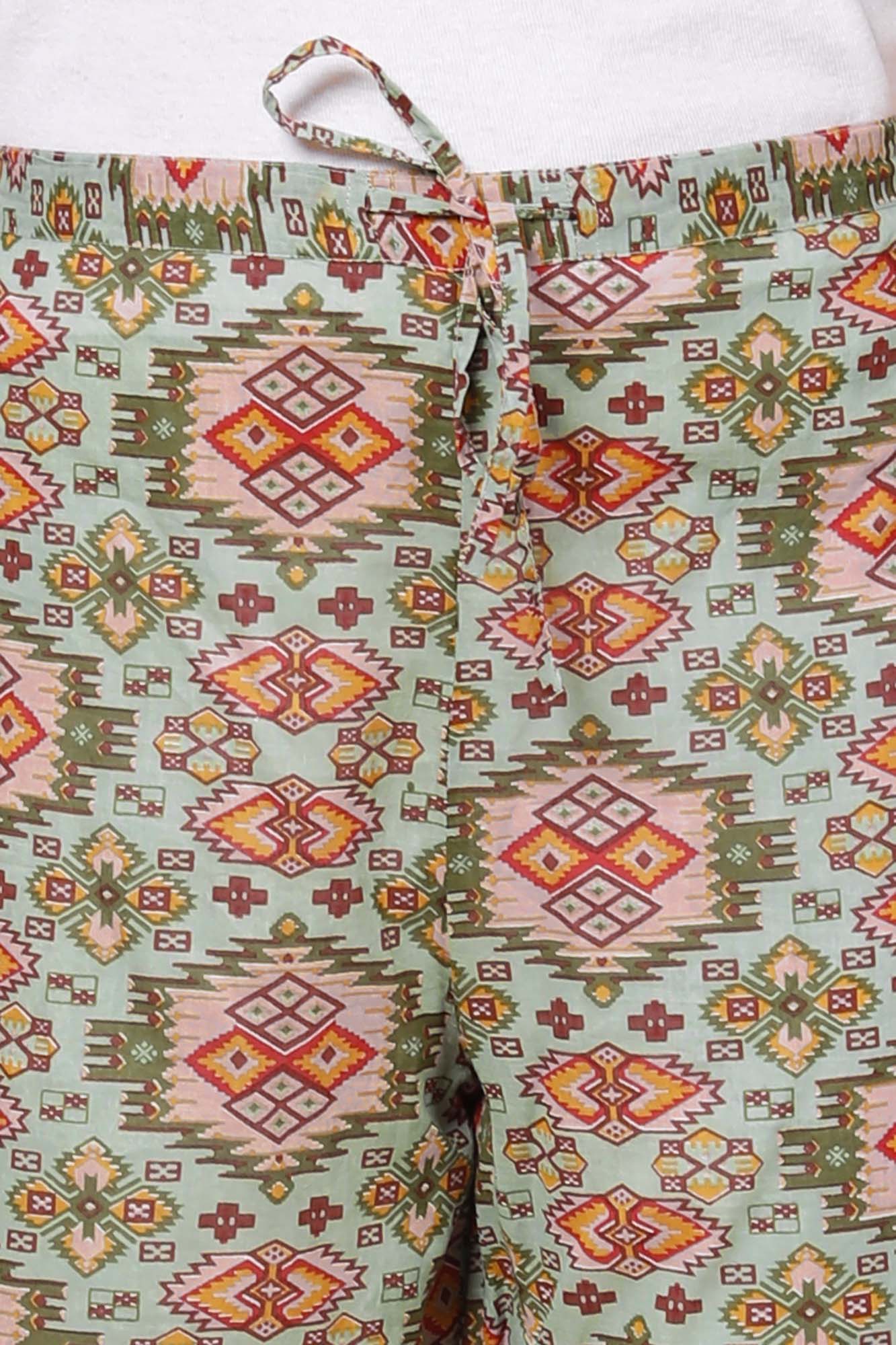 Women Broad Pant Green Geometrical