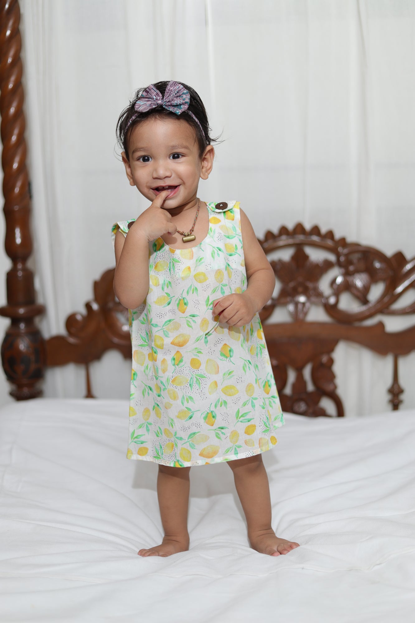 Dress Button Infant Girl Lemon Yellow
