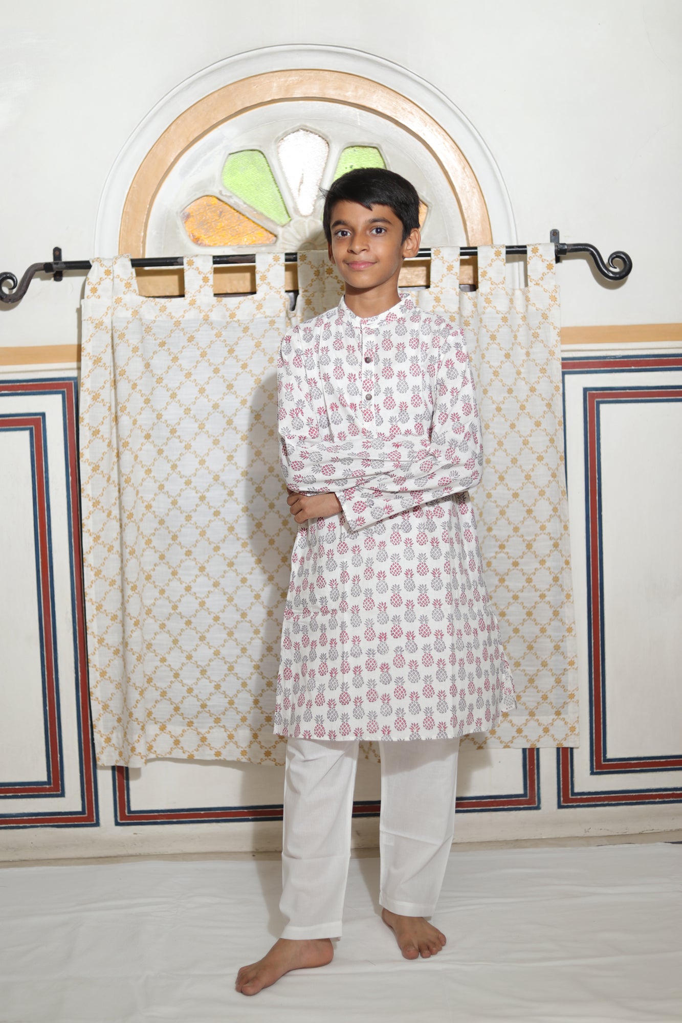 Pineapple Rust Grey Boy Kurta