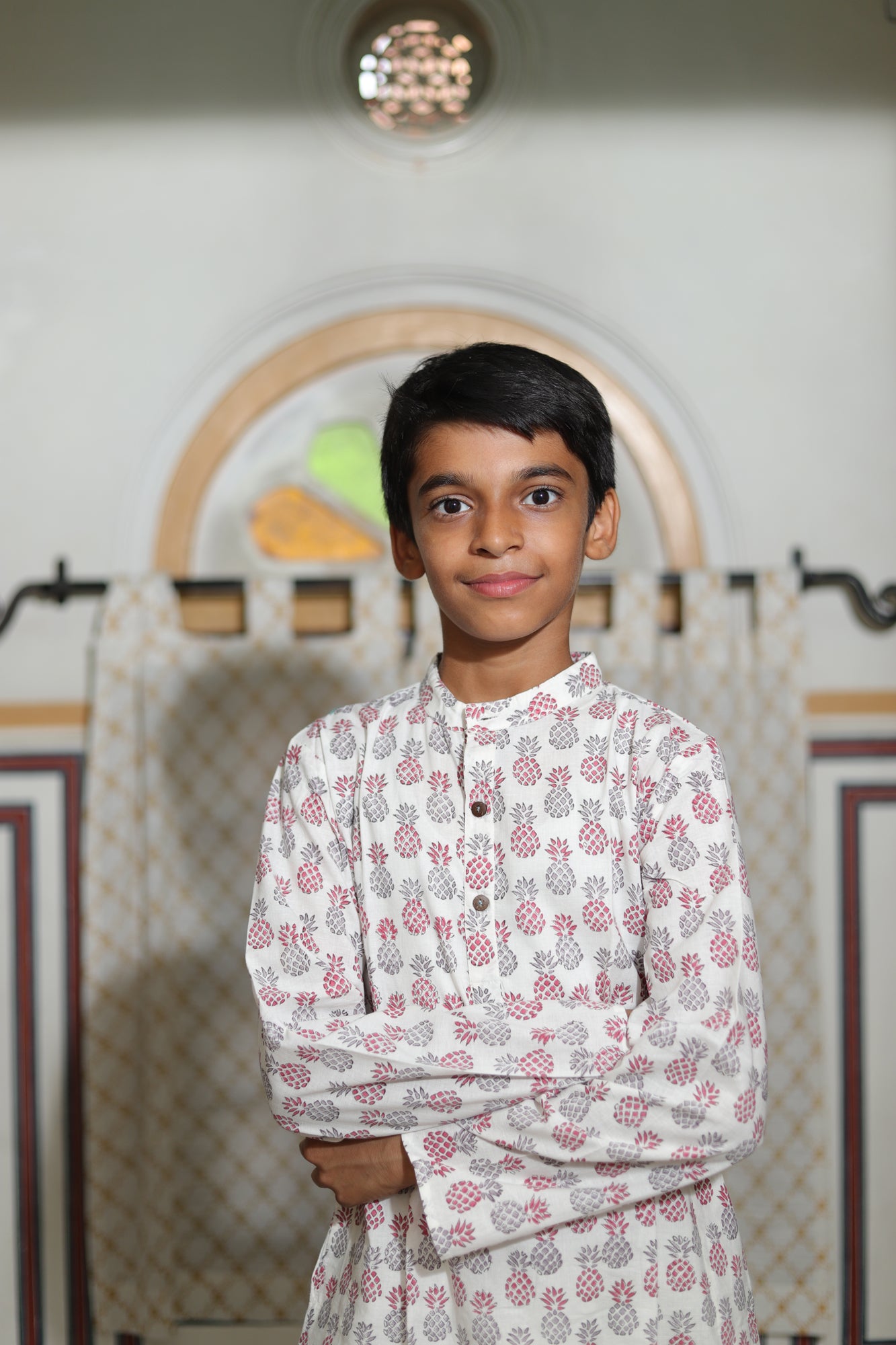 Pineapple Rust Grey Boy Kurta