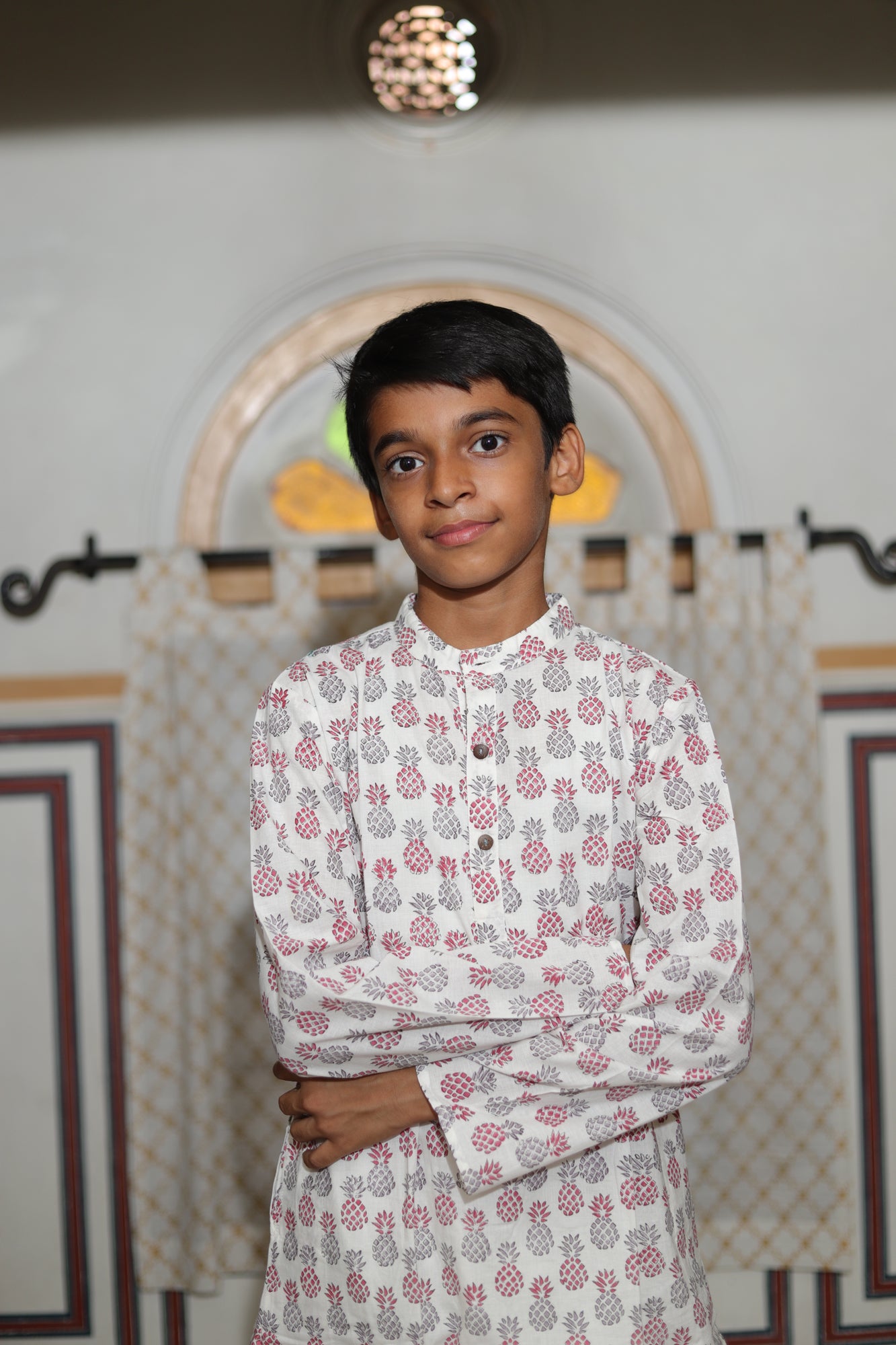 Pineapple Rust Grey Boy Kurta