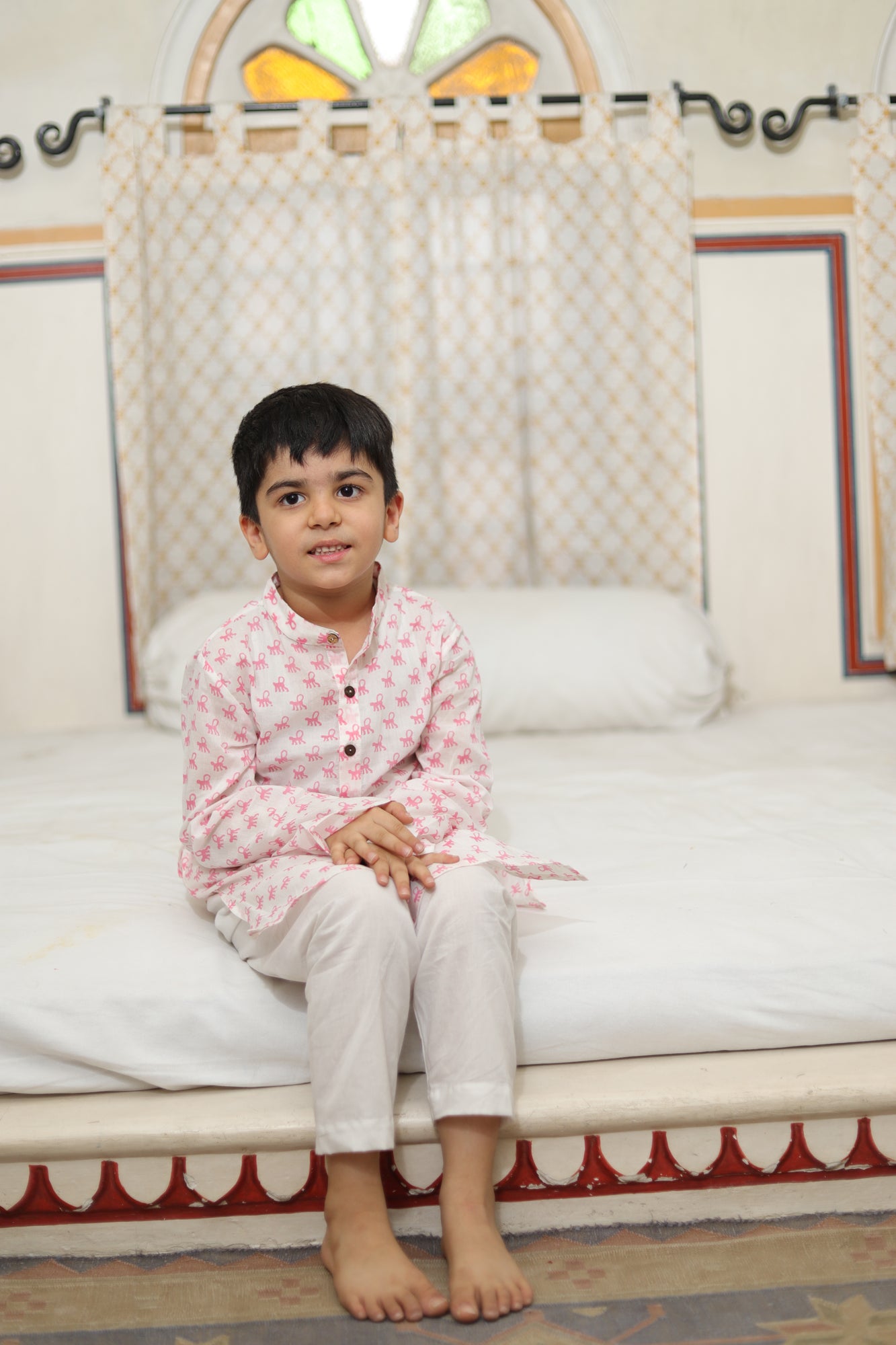Kurta Boy Monkey Pink