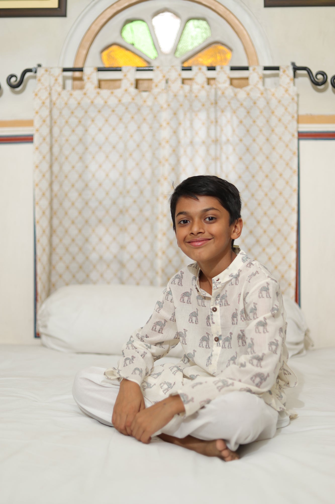Boy Camel Green Kurta