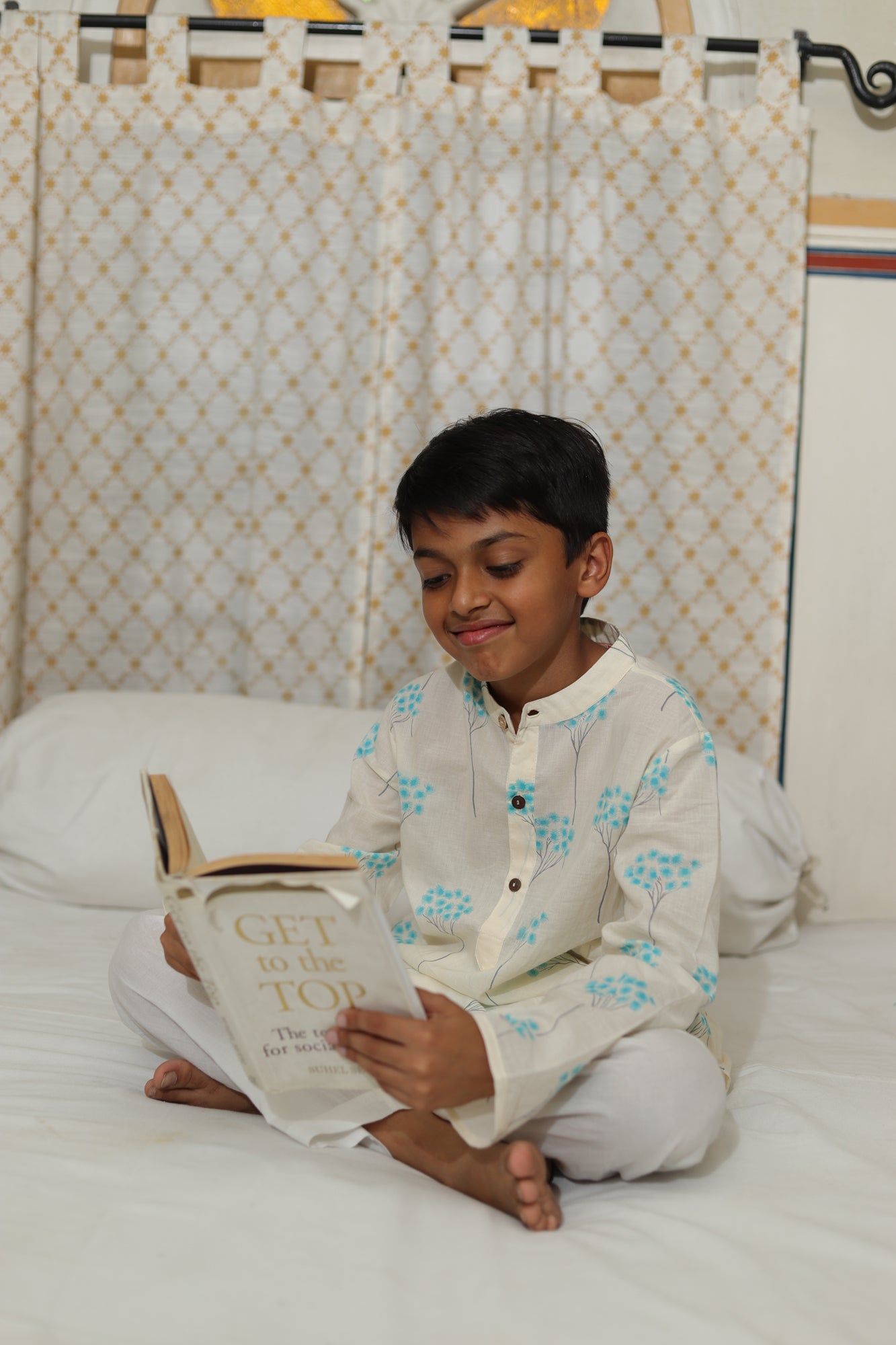 Boy Floral Teal Kurta