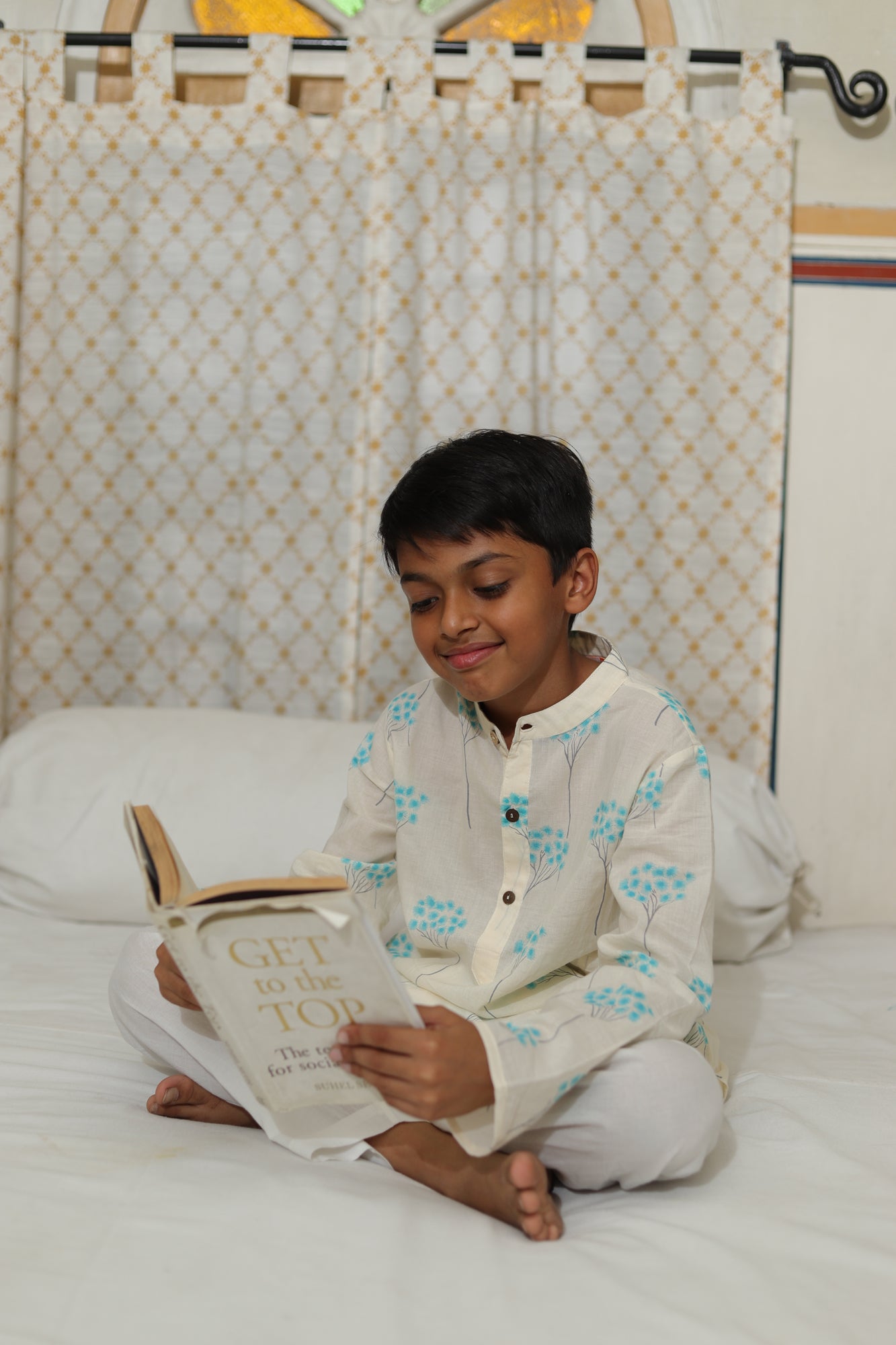 Boy Floral Teal Kurta