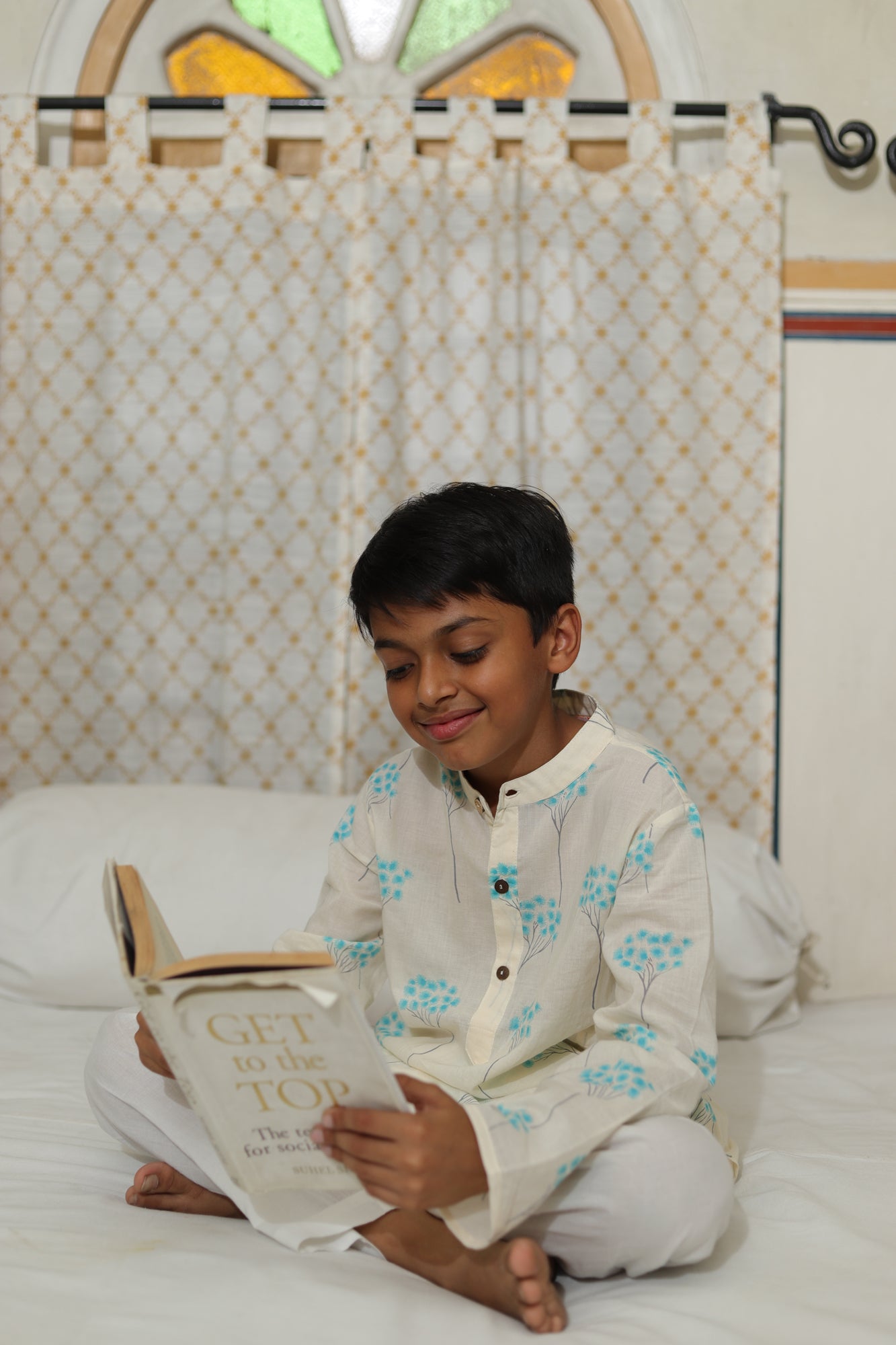 Boy Floral Teal Kurta