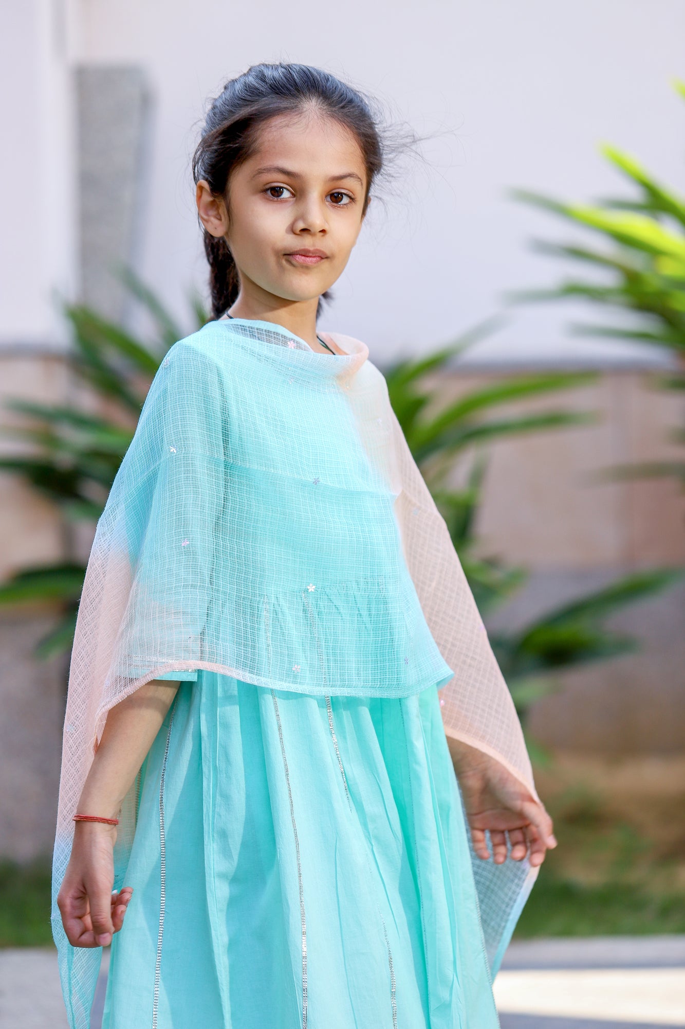 Girls Ice Blue Anarkali Kurta Set-S/3