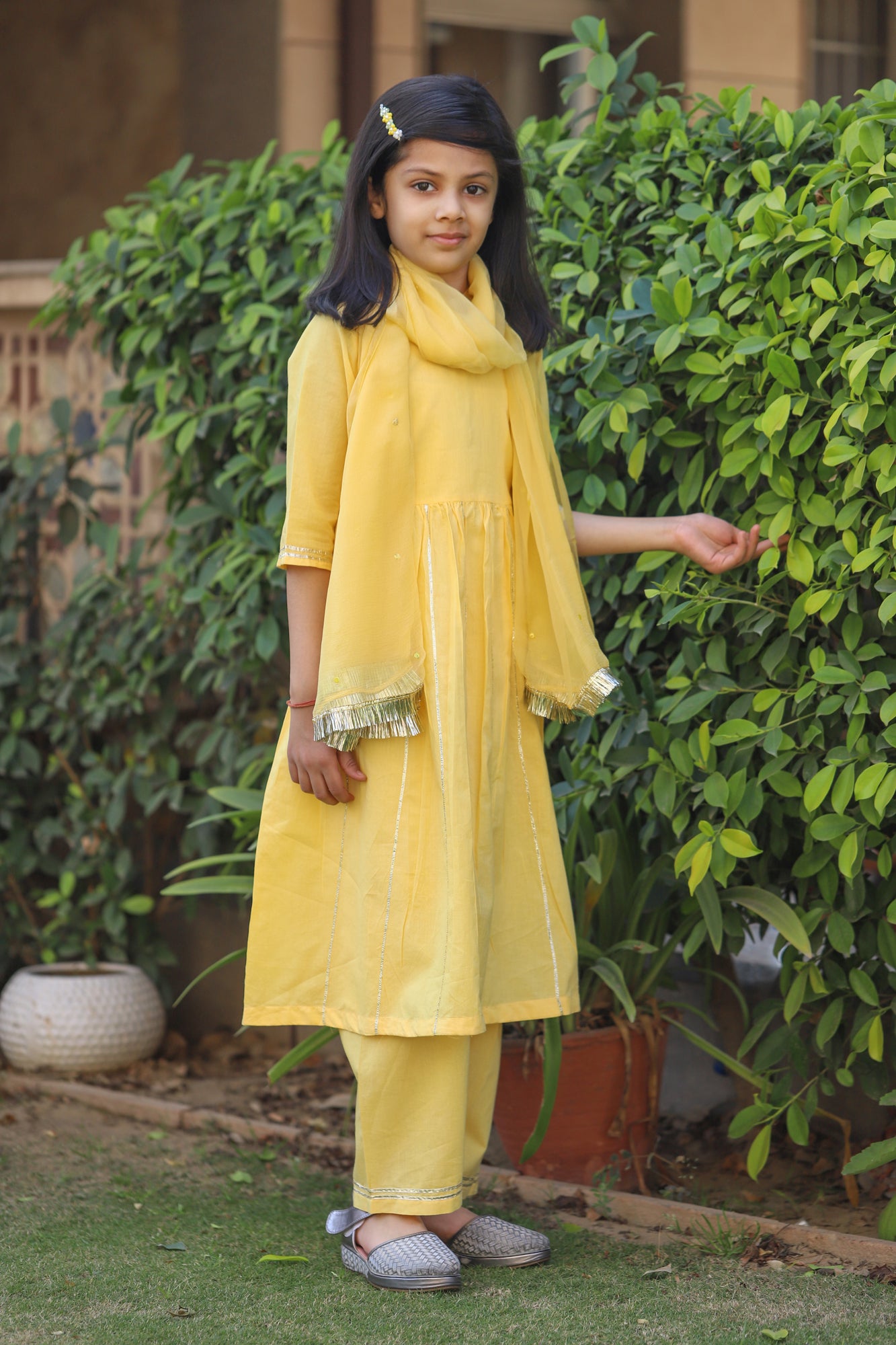 Girls Yellow Anarkali Suit Set - S/3