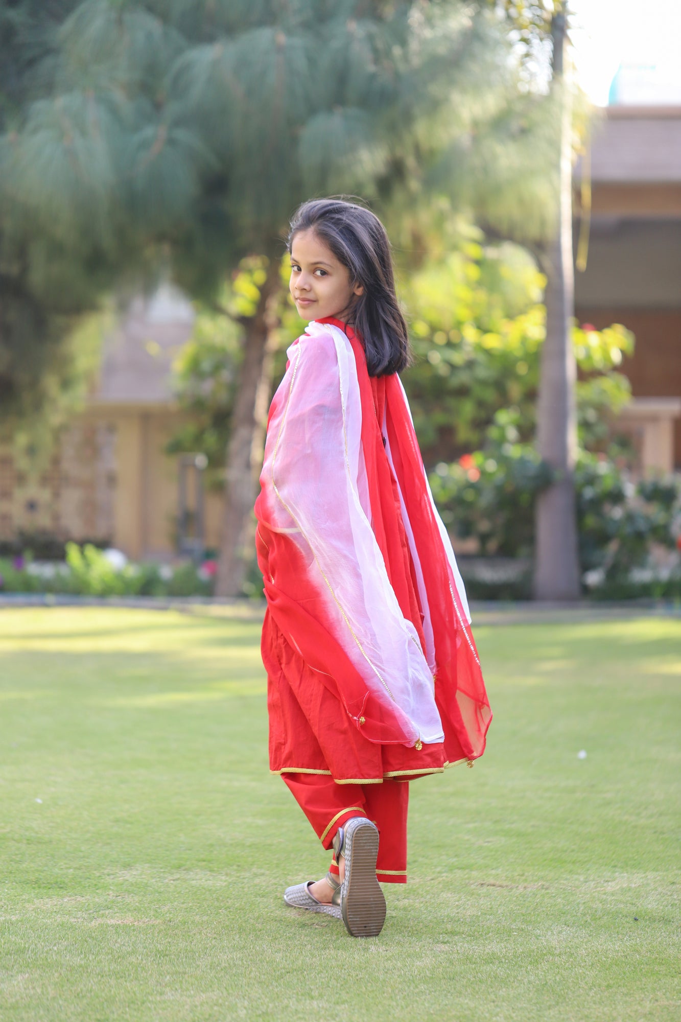 Suit Set of 3 Girl Anarkali Red