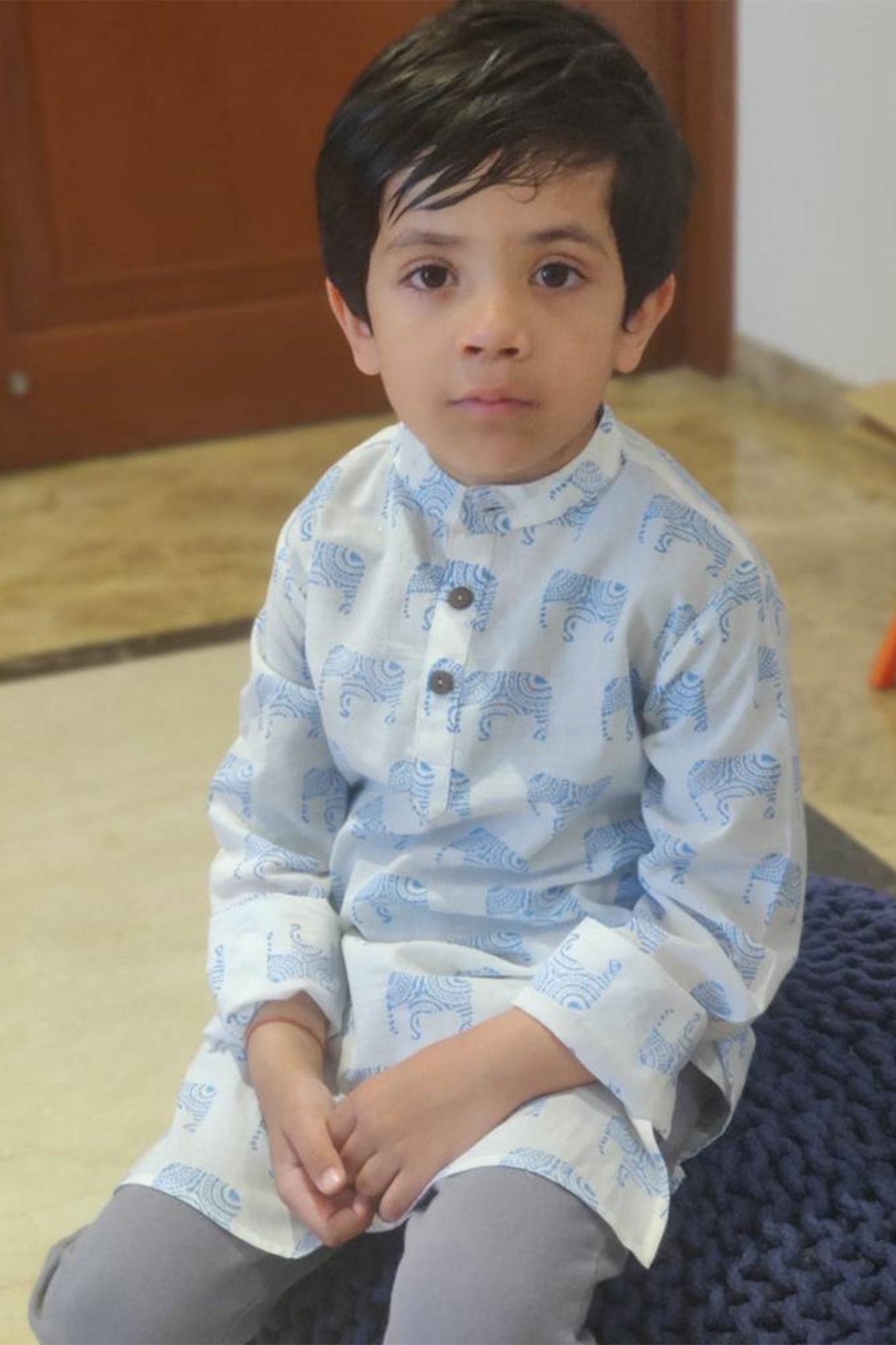 Boy Elephant Teal Kurta