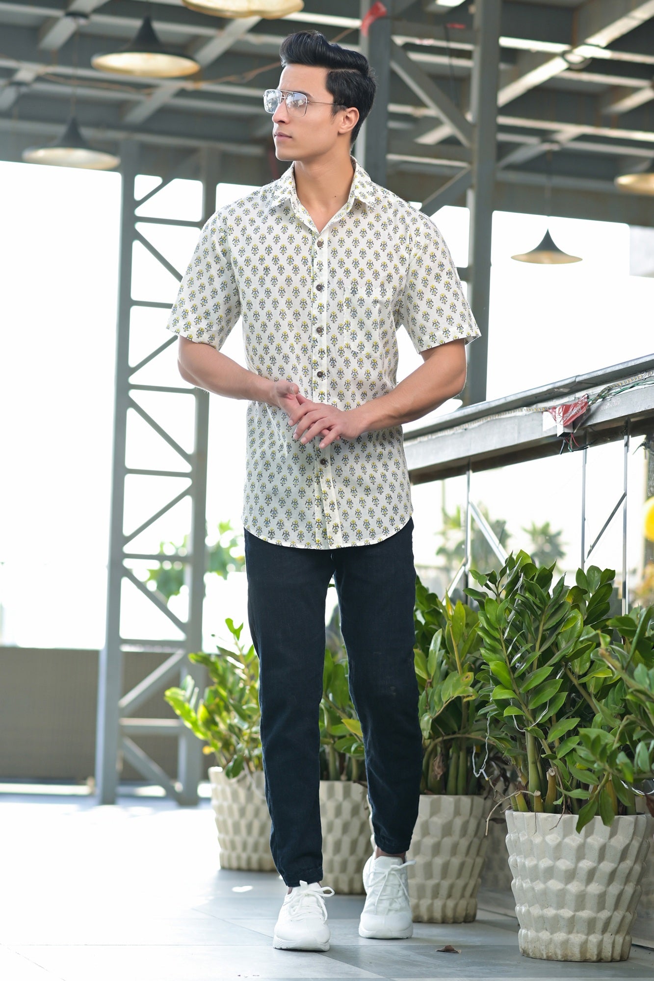 Men Green/Yellow Block Booti - Full Sleeve Shirt