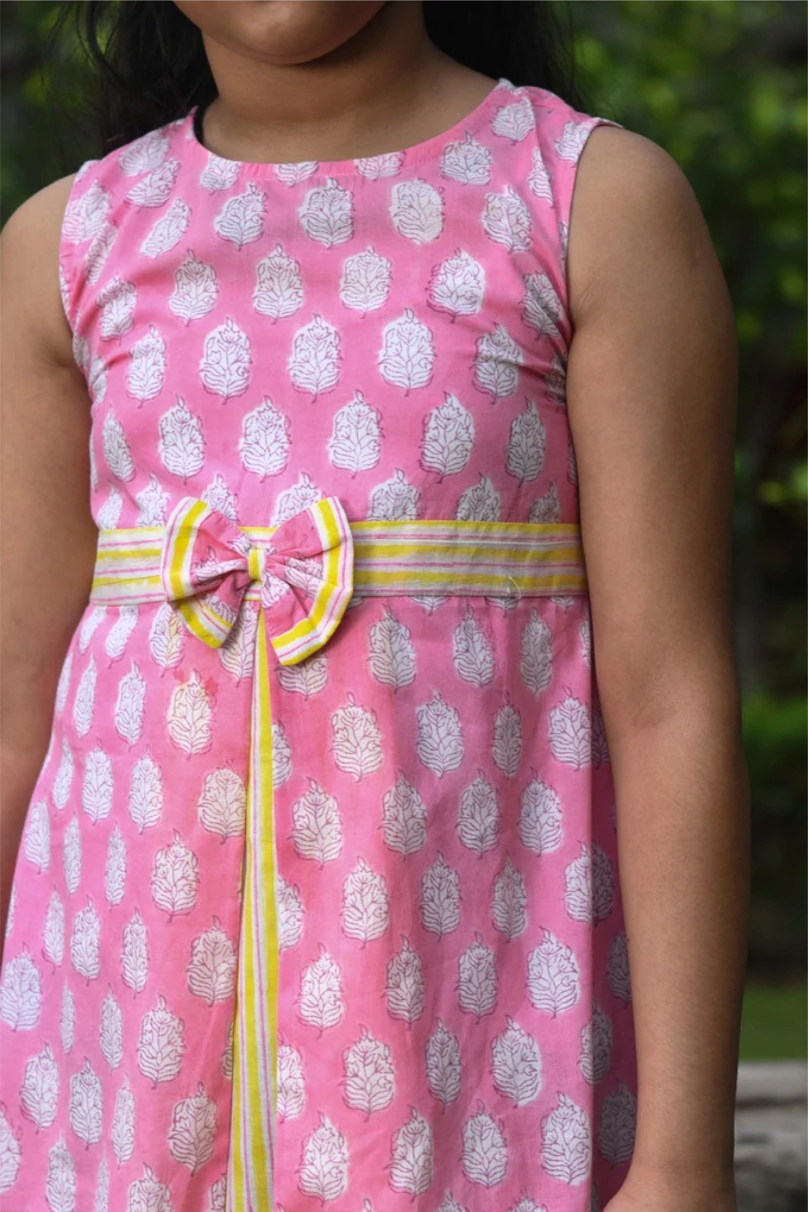 Girl Pink Bow Pleated Frock
