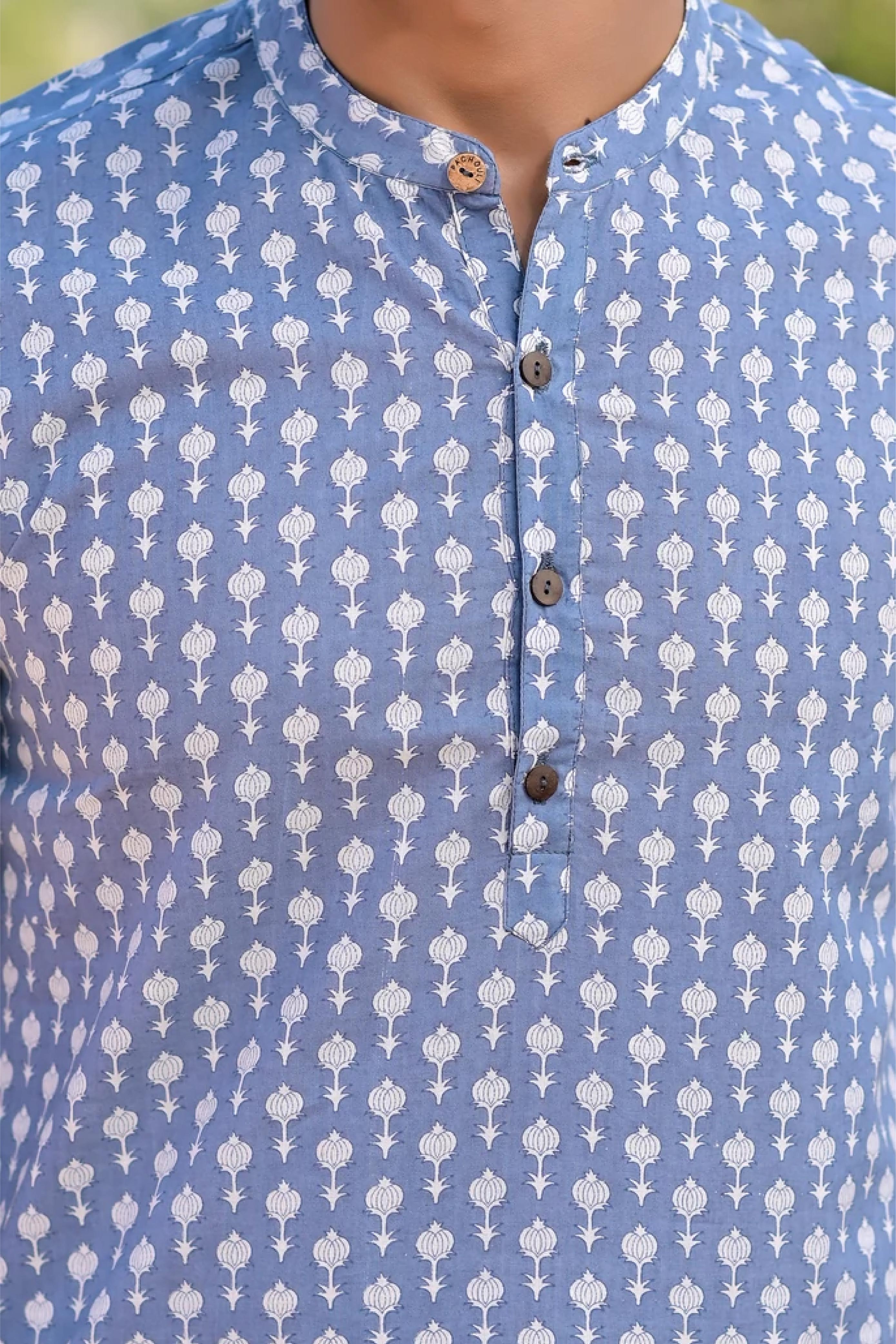 Kurta Short Block Motif Sky Blue