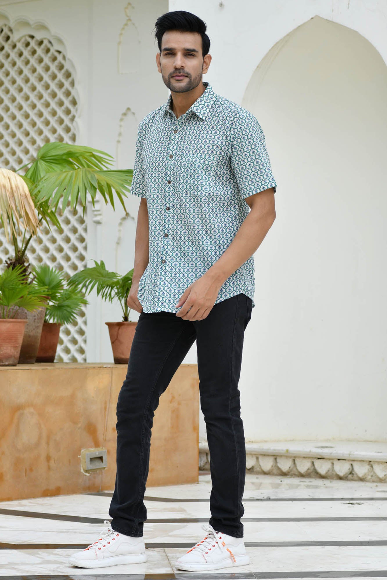 Men Half Sleeve Shirt Mehrab Green