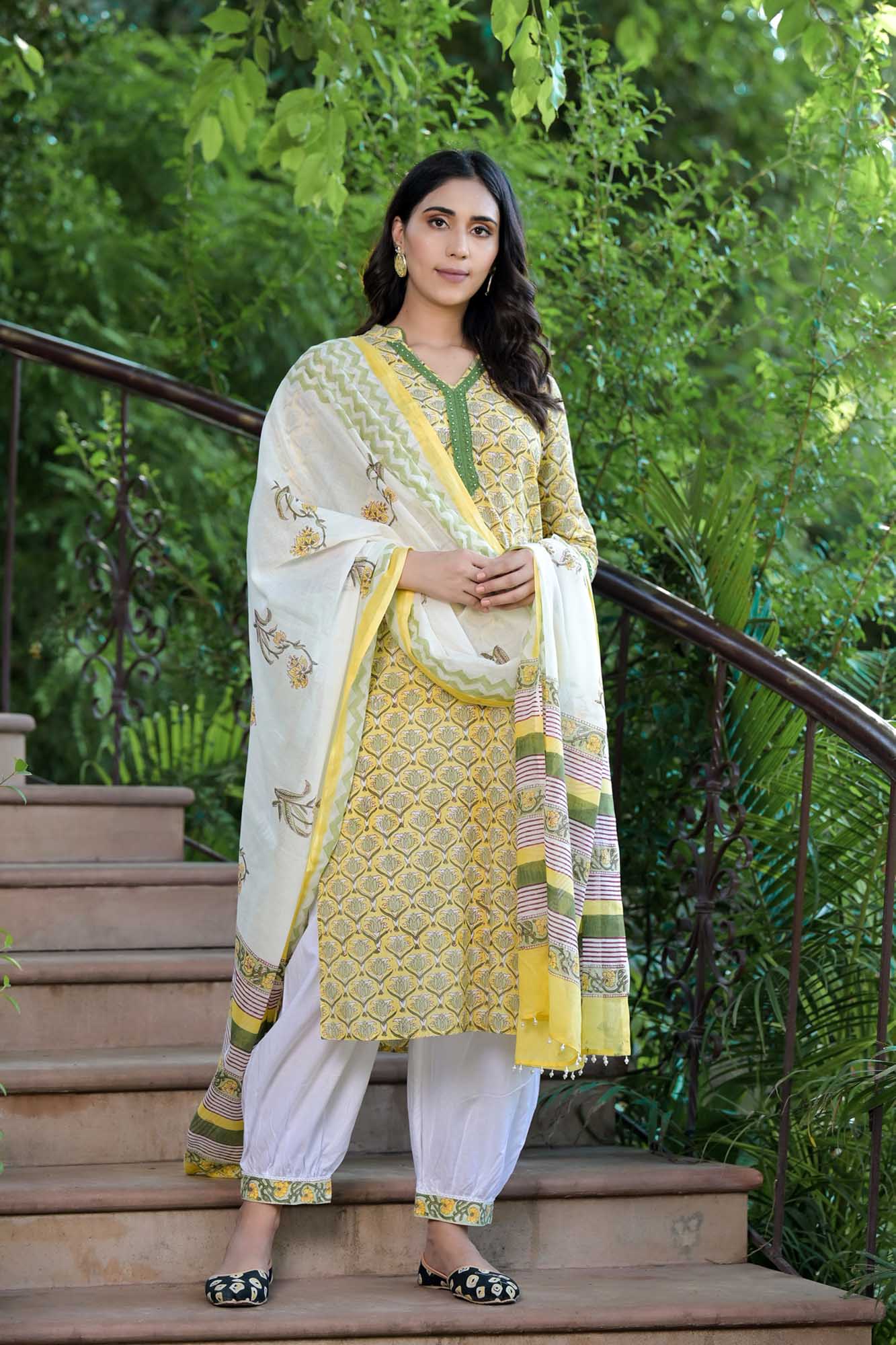 Women Yellow Lotus Suit-Set of 3
