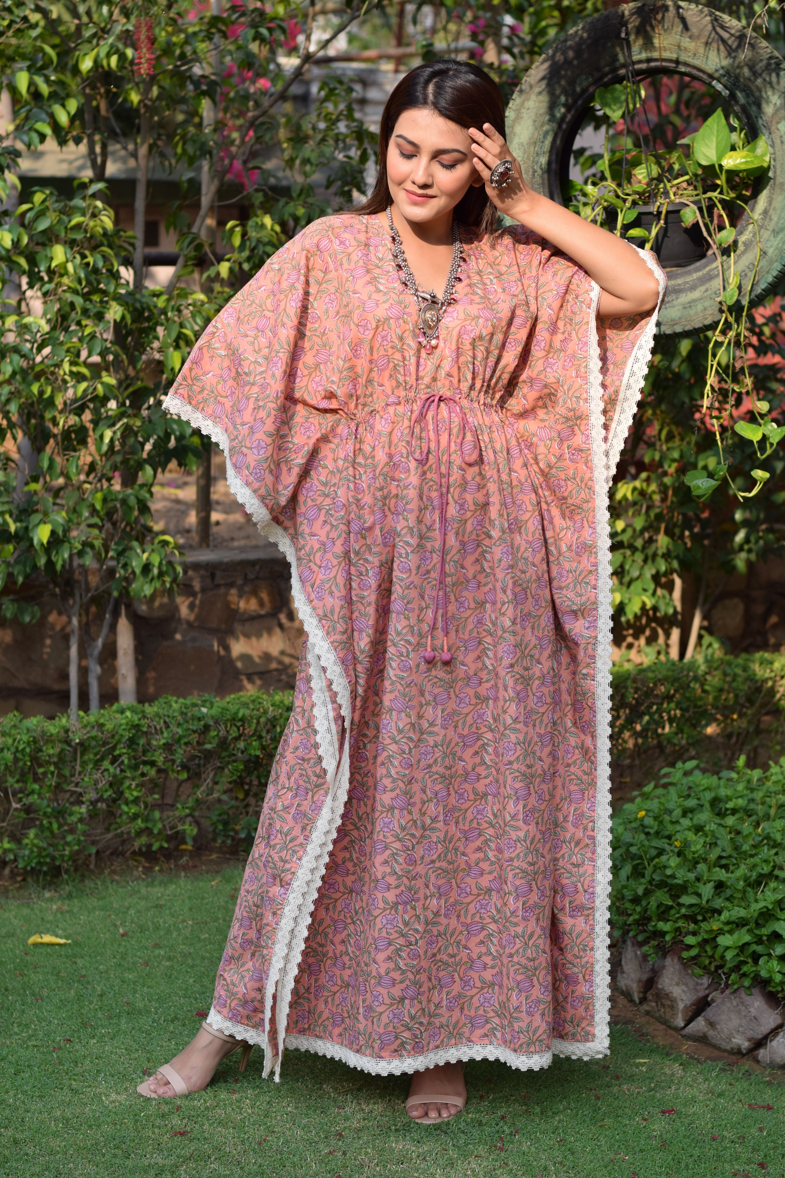 Kaftan Long Women Mauve Tulip Garden