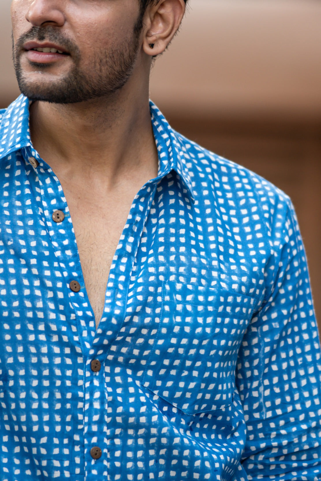 Men Blue Diamond Full Sleeves Shirt