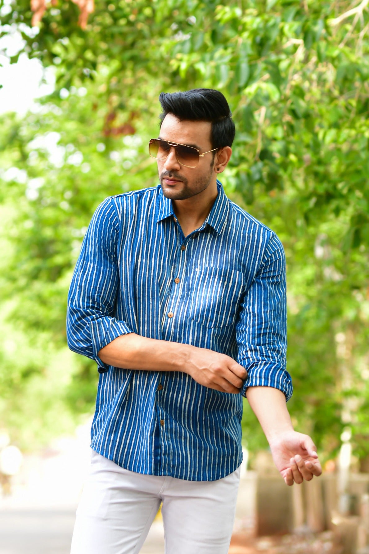 Men Indigo Stripes - Full Sleeves