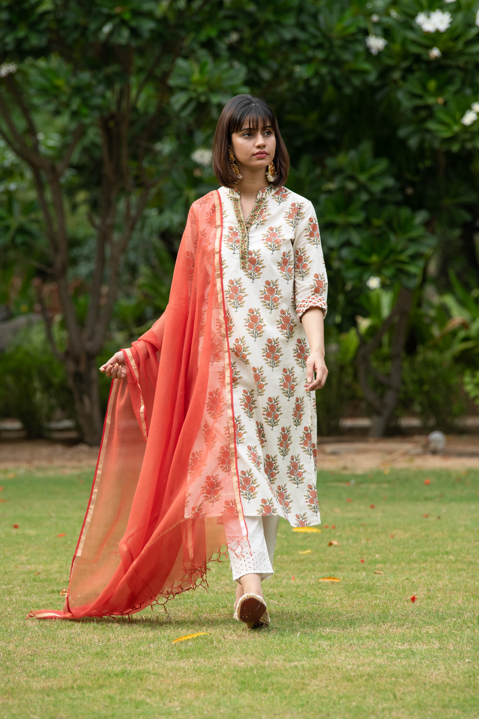 Kurta Set Women Set of 3 Mughal Rust