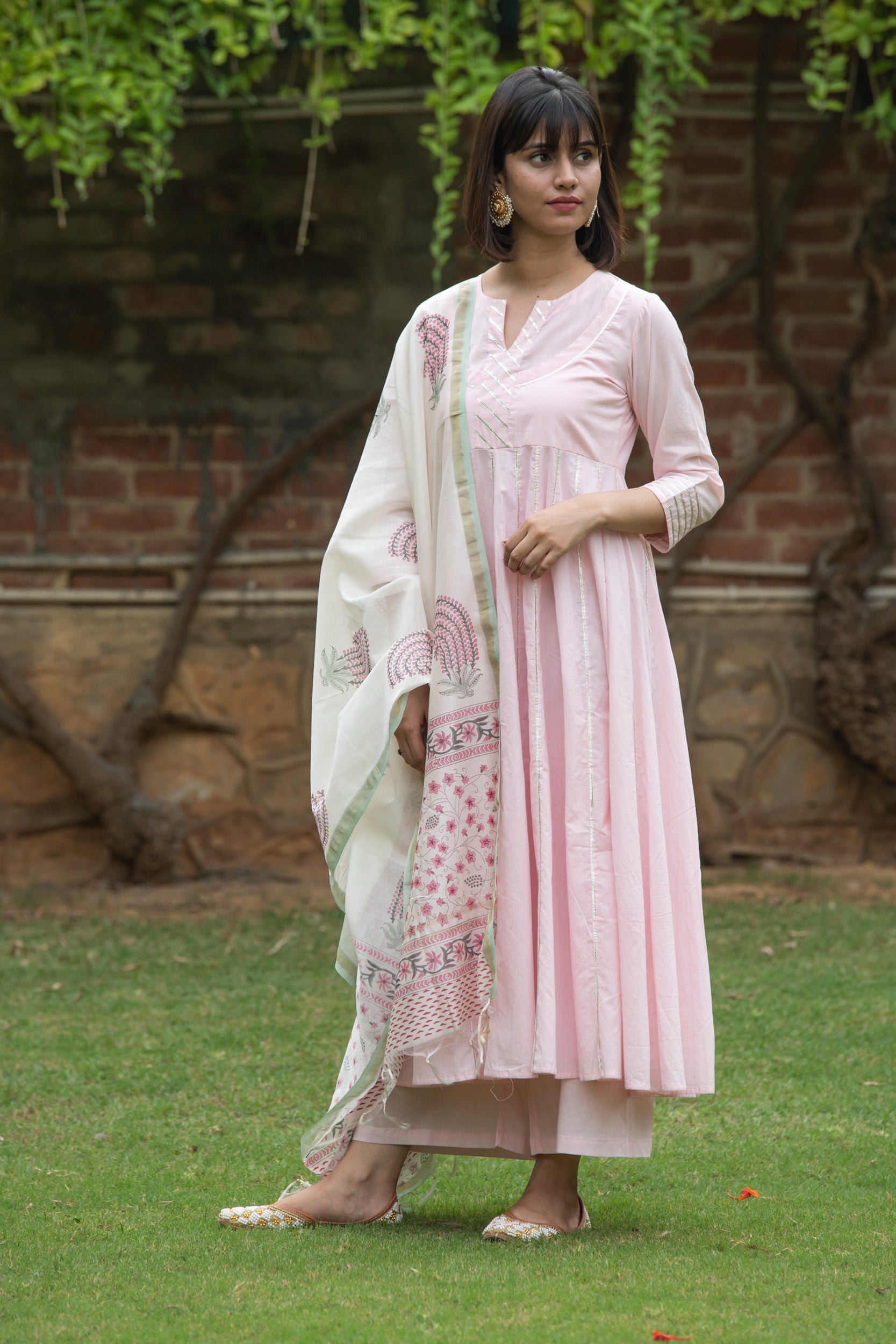 Kurta Set of 3 Women Anarkali Gulabi