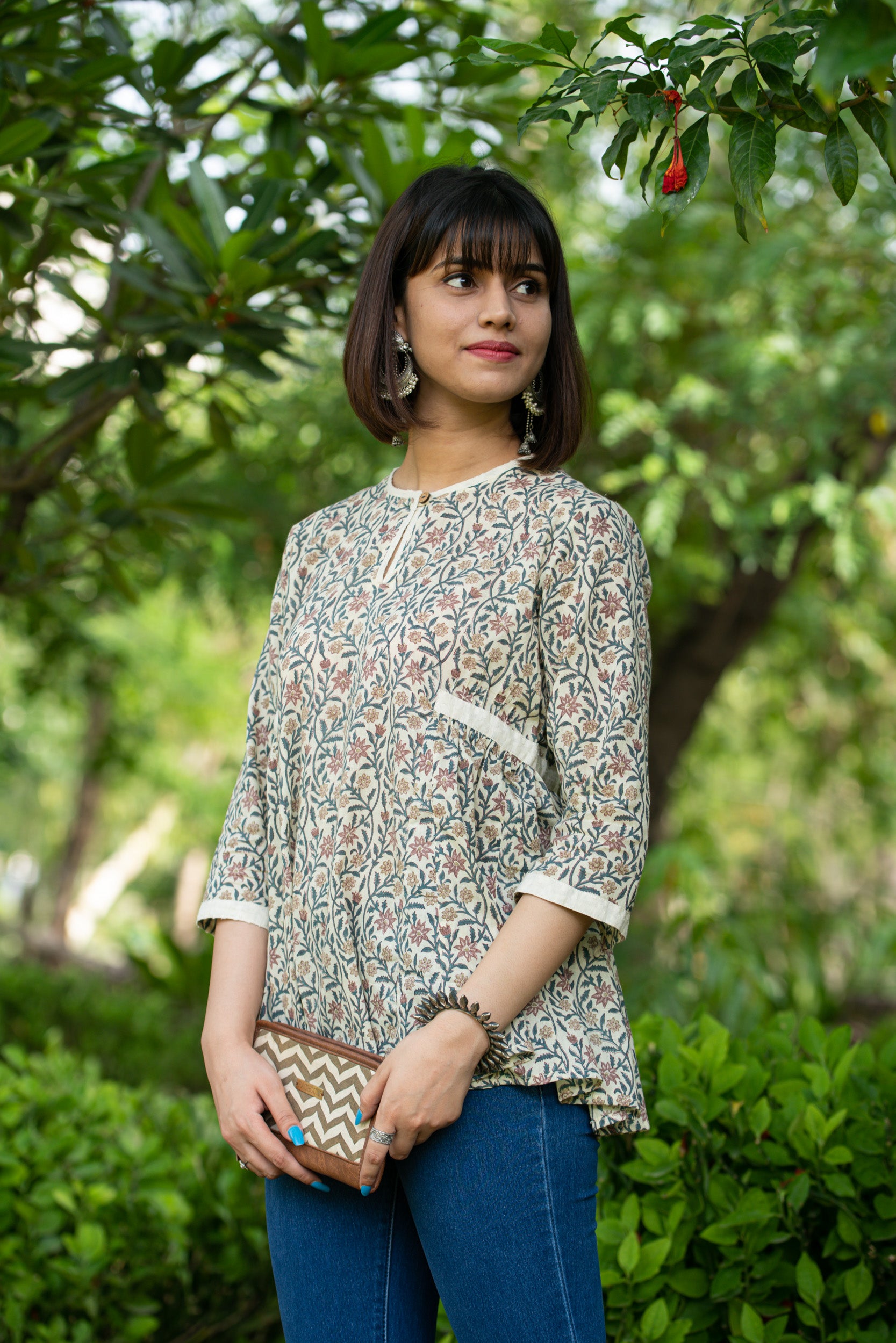 Cinched Waist Printed Bhopali Top